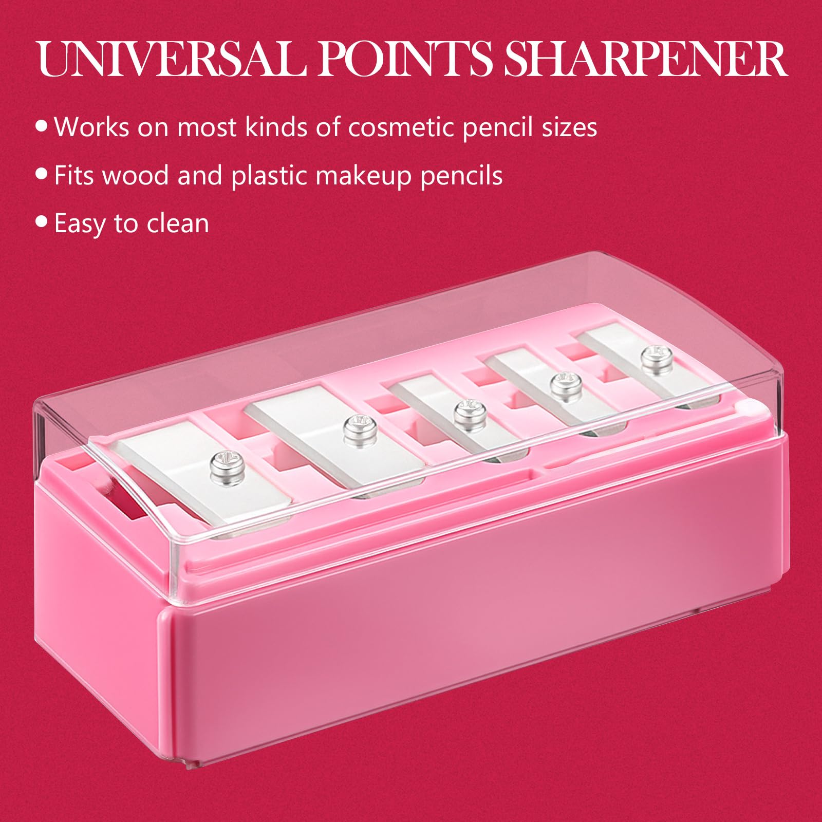 Honoson 2 Pcs 5 Hole Cosmetic Long Point Manual Pencil Sharpener with Plastic Lid Makeup Eyeliner Pencil Sharpener(Hot Pink)