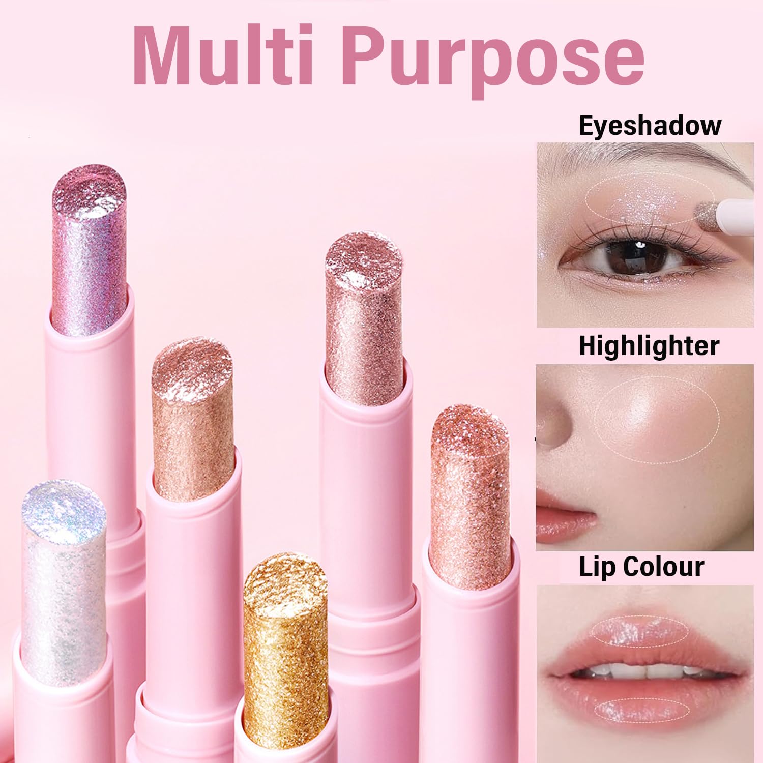 Multipurpose Eyeshadow, Eyeshadow Stick for Highlighter & Lip Gloss, Hydrating Jelly Texture with Sparkling Shine, Lightweight, 0.1oz (06#)