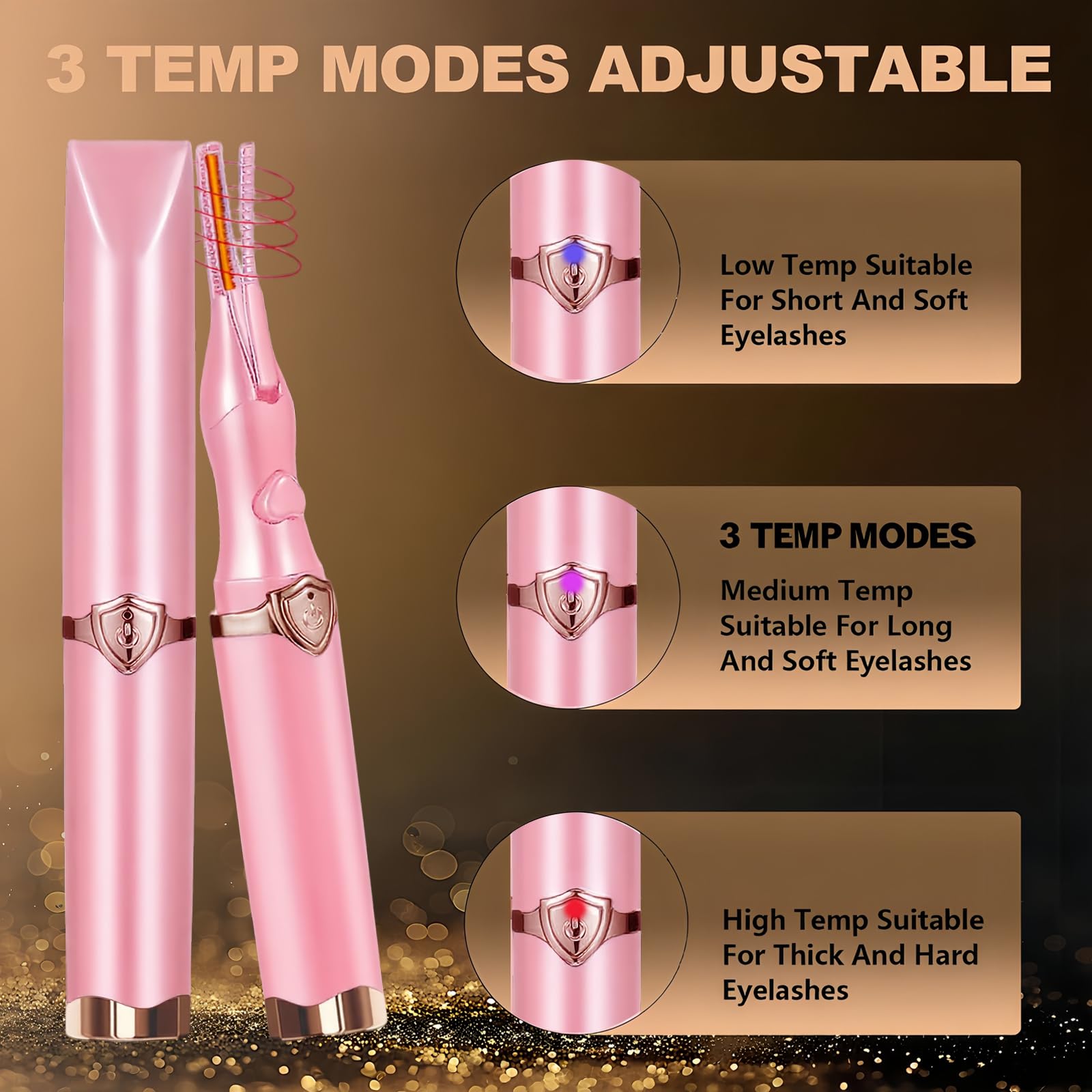 Heated Eyelash Curler - 2-in-1 Clip-Type Design, 3 Temperature Modes, Natural Curling 24H Long-Lasting Curl, Gift for Women & Girls, Light Pink DA