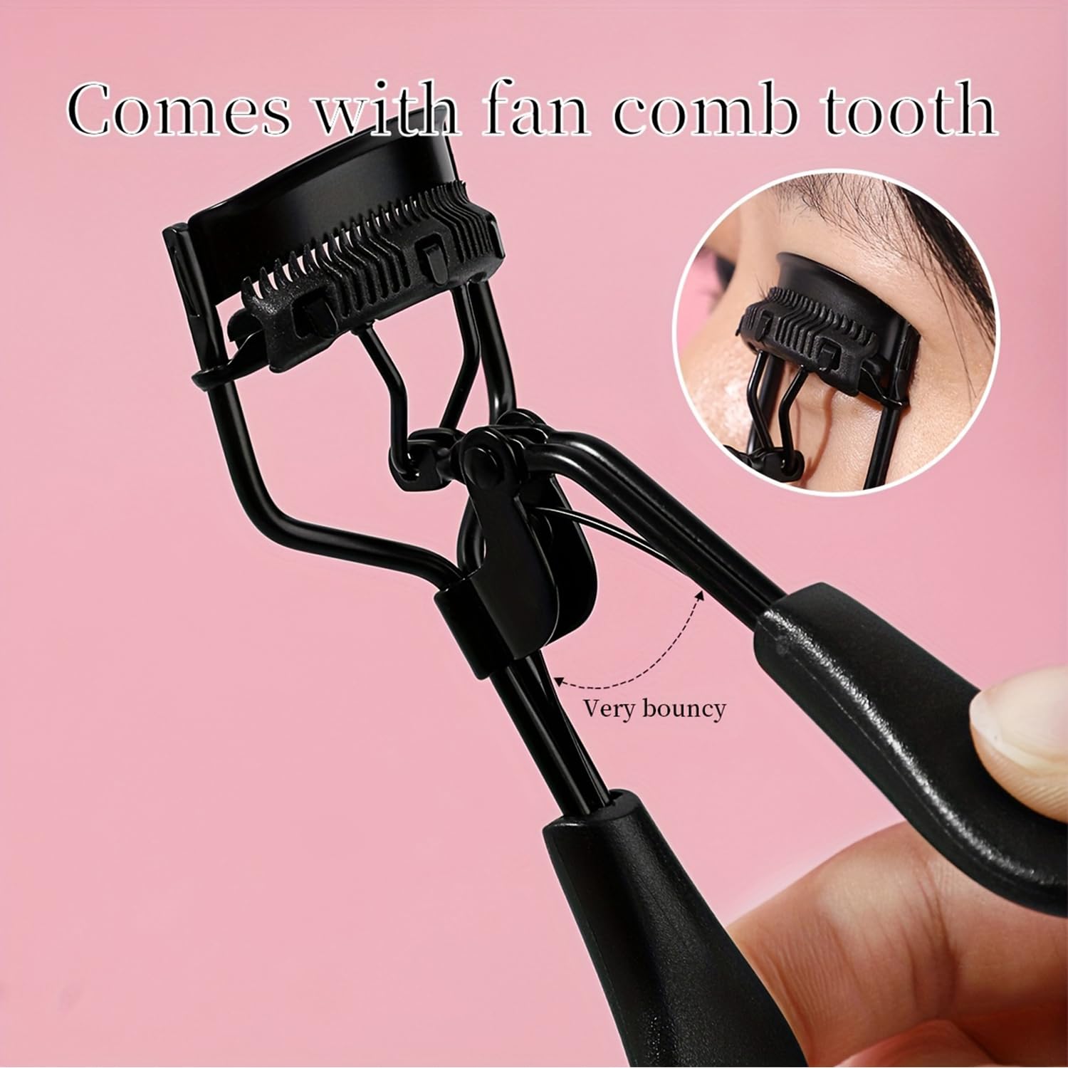 Portable Eyelash Curler with Comb, Lash Separator Curler Tool, Stainless Steel Eyelash Curler for Curling and Shaping Lashes, Easy to Use Eye Makeup Tool, Black