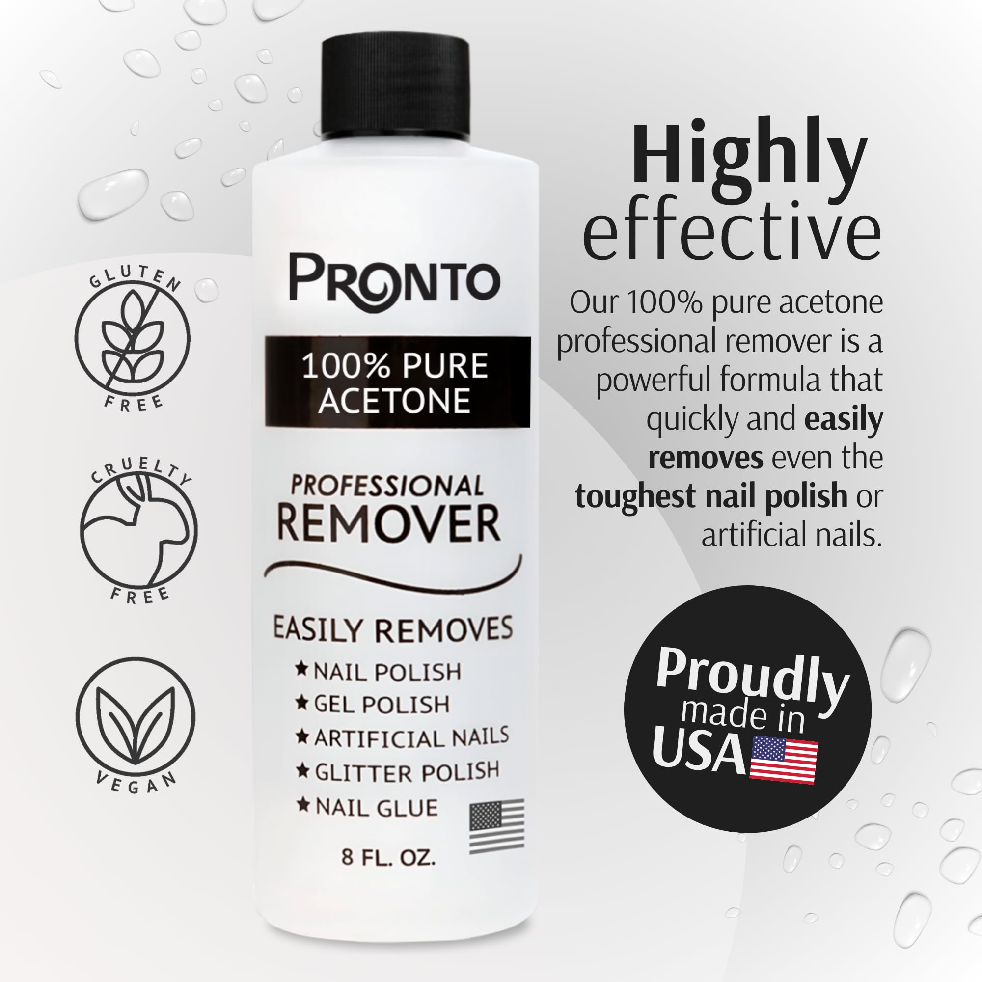Pronto 100% Acetone Gel Nail Polish Remover - Gel Polish Remover for Nails | Acetone Nail Polish Remover For Nails for Removal of Glue, Gel, Acrylic & Dip | Gel Polish Remover, 8 Fl oz