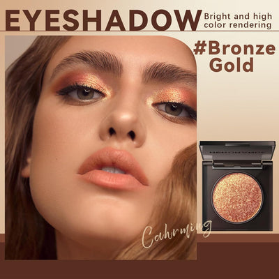 Duochrome Bronze Gold Glitter Eyeshadow, Color Shifting Shimmer Single Metallic Eyeshadow Brightener Palette, Holographic Sparkle Inner Corner Eye Highlighter Iridescent Eye Shadow Makeup#04