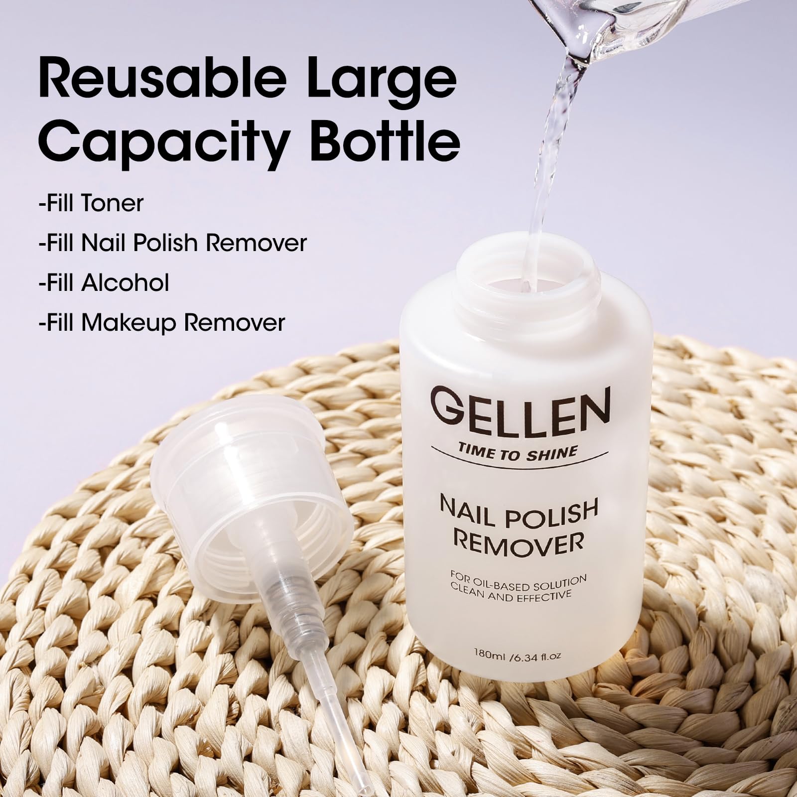Gellen Nail Polish Remover with Lint Free Nail Wipes, 6.1 Fl.Oz Non Acetone Polish Remover Jasmine Scent, 200PCS Soft Non-Woven Nail Polish Remover Pads in One Kit for DIY at Home Salon Nail Supplies