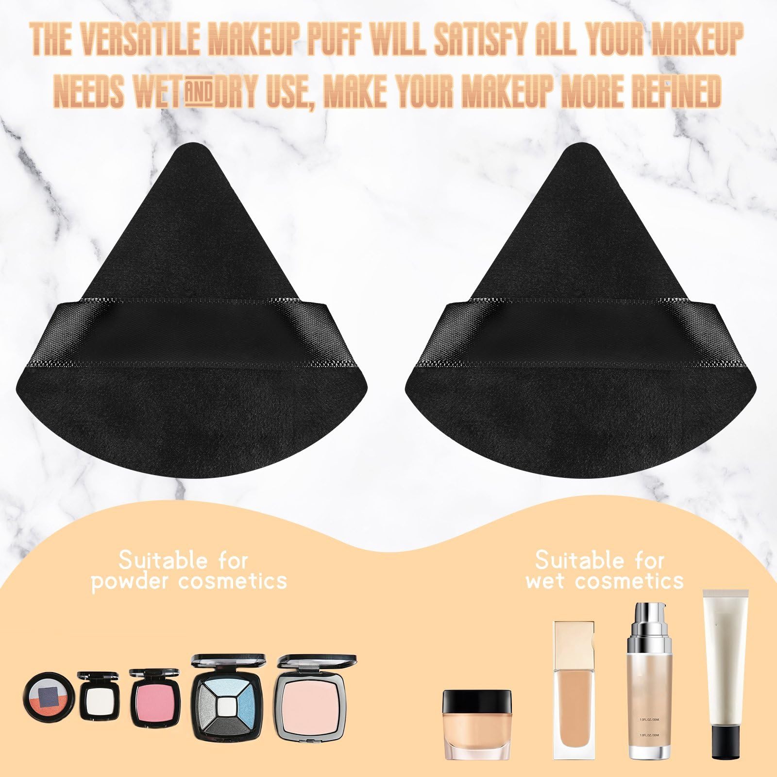 Suclain 48 Pcs Velour Triangle Powder Puff Soft Velour Makeup Puff for Face Powder Makeup Triangle Sponges for Wet and Dry Cosmetic Foundation Loose Mineral Body Tool(Black)