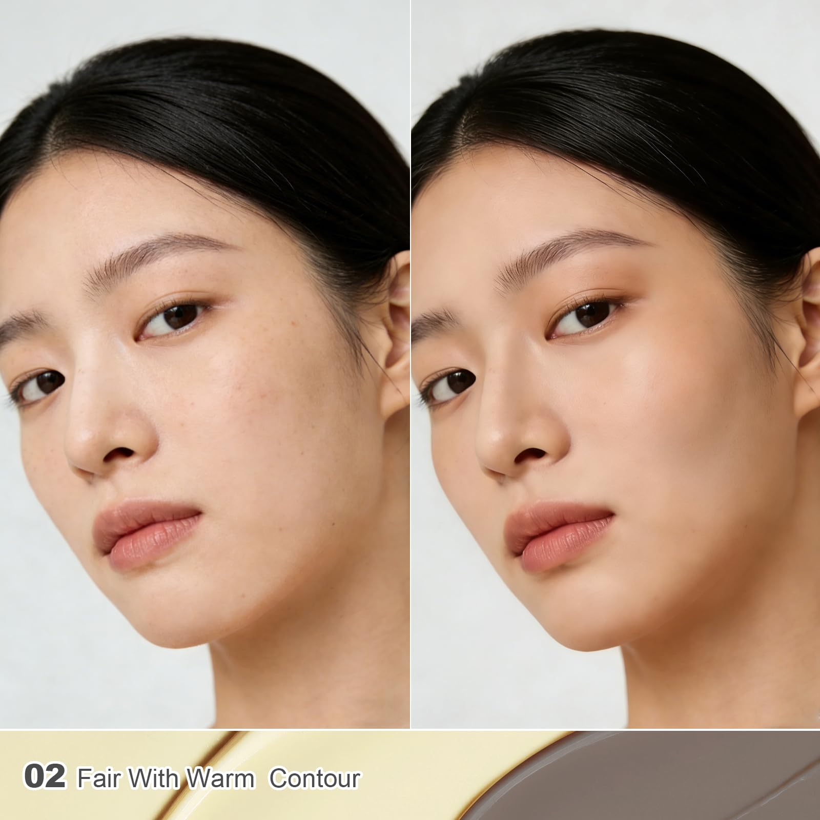 Liquid Contour & Highlighter，Under Eye Brightening，Blendable Lightweight，Face Nose Contouring Stick With Brush （02# Fair With Warm Undertones)