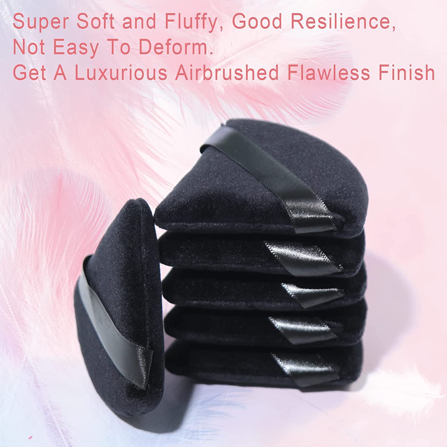 EVAOUXIU 2 Pcs Triangle Powder Puff for Face Powder, Soft Plush Setting Makeup Puff, Velour Cosmetic Foundation Blender Sponge Beauty Makeup Tools (Black)