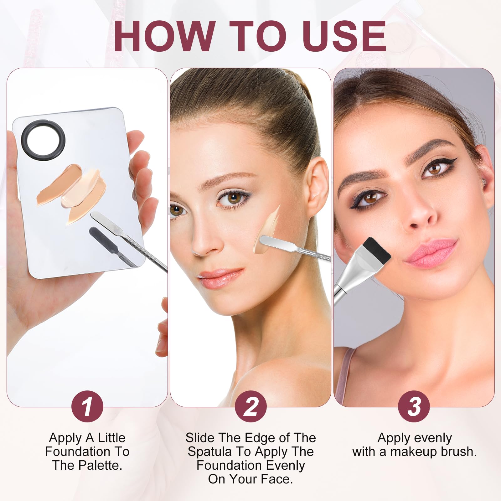 Mabor 3Pcs Make up Spatula Set, Makeup Mixing Palette Tray & Foundation Spatula & Brush, Make up Accessories Set for Women Girl Korean Makeup Facial Cosmetic Nail Art Tool