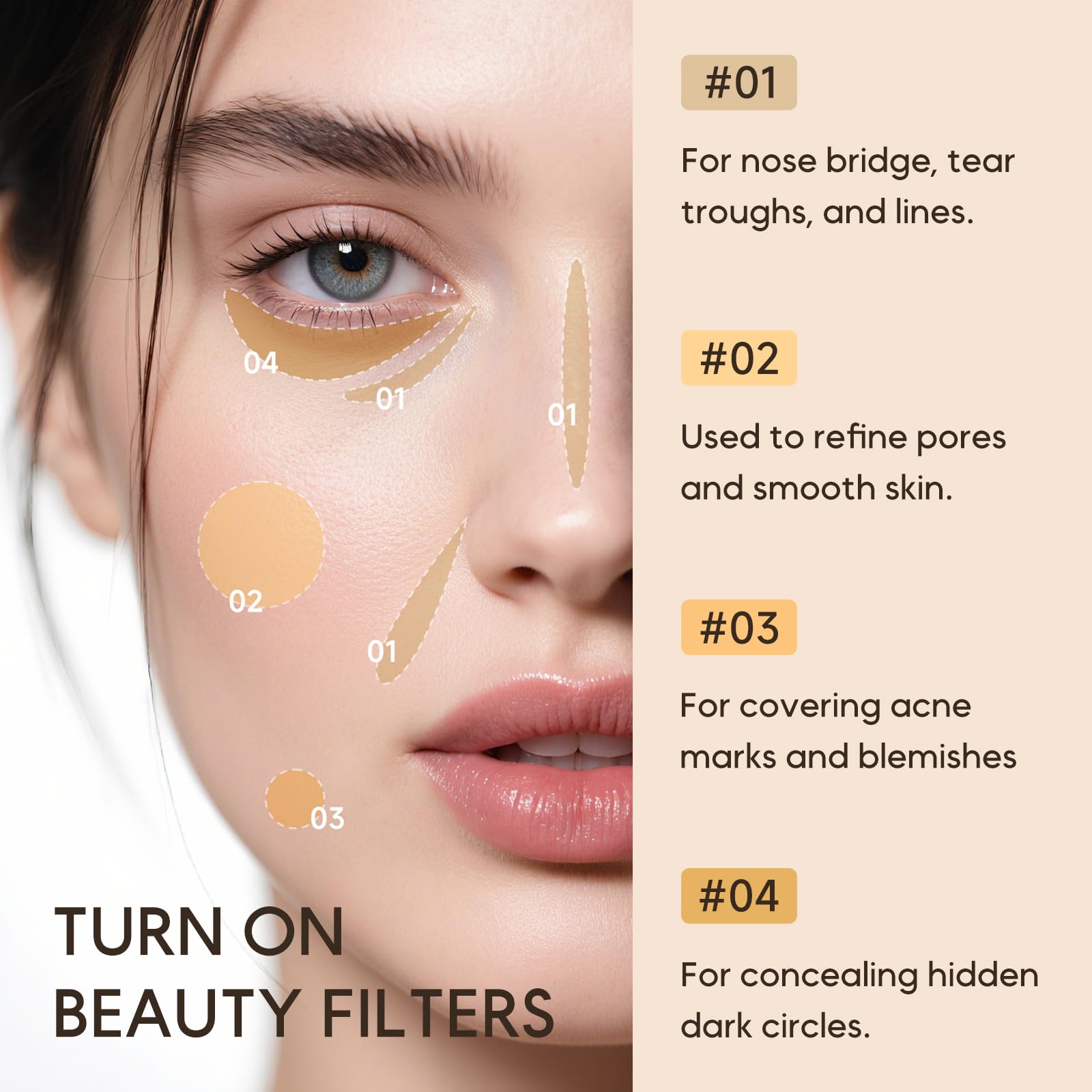 KISSIO Concealer Pencil,Under Eye Concealer,Cover Acne and Freckles,Brightener,Waterproof,Long-lasting,Cream,Makeup Pencil with Sharpener,02 NATURAL