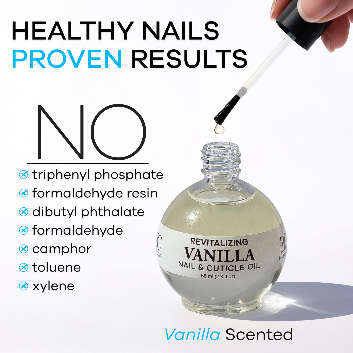 Ellie Chase Moisturizing Cuticle & Nail Care Oil 2.3 Fl Oz - Vanilla Scented – Infused with Jojoba Oil, Aloe, Vitamin E – Nail & Cuticle Hydration, Repair, Moisturizer, Strengthener, Growth