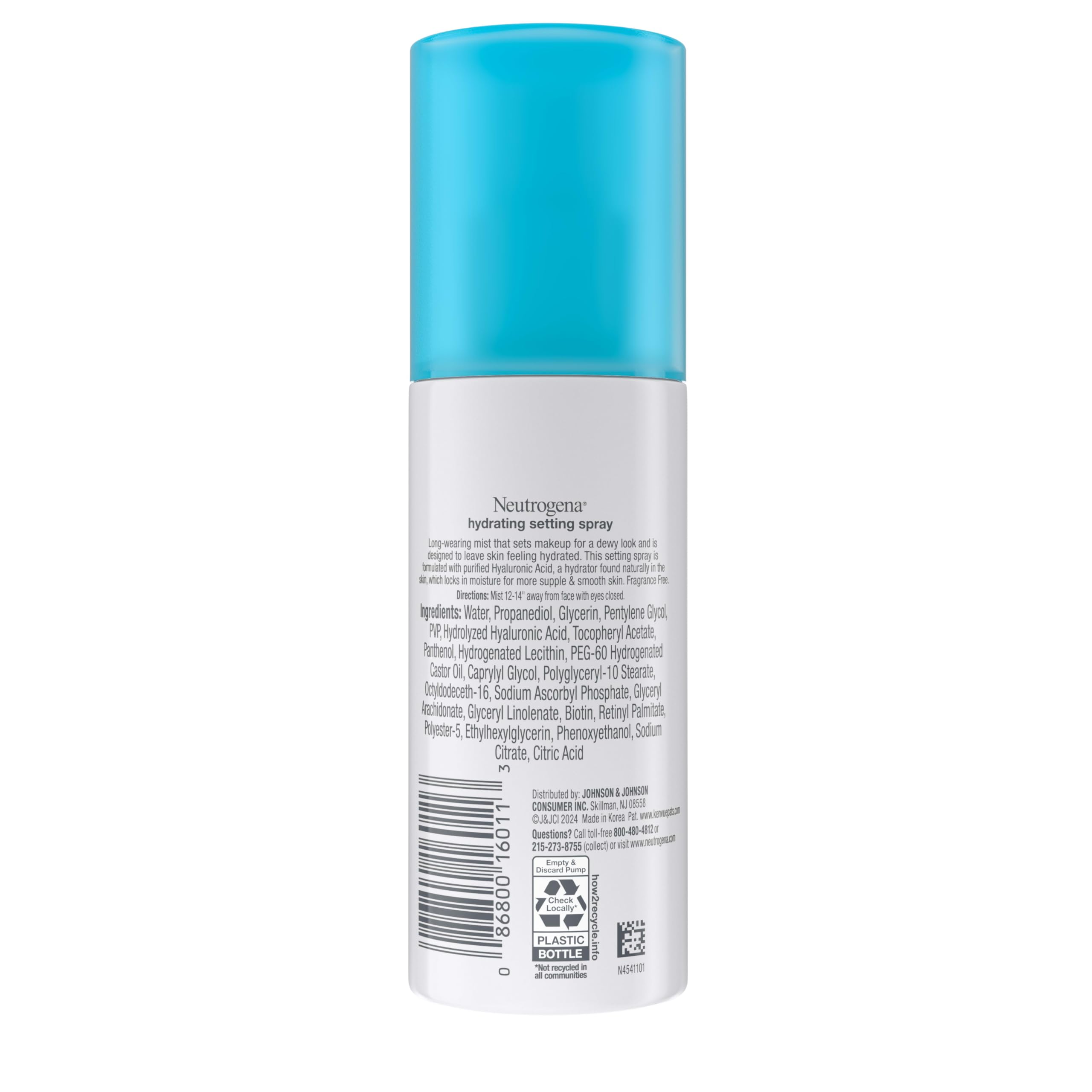 Neutrogena Hydro Boost Hydrating Makeup Setting Spray with Hyaluronic Acid, Setting Spray for Smooth, Dewy Skin, Fragrance Free, Non-Comedogenic & Hypoallergenic, 3.4 fl. oz