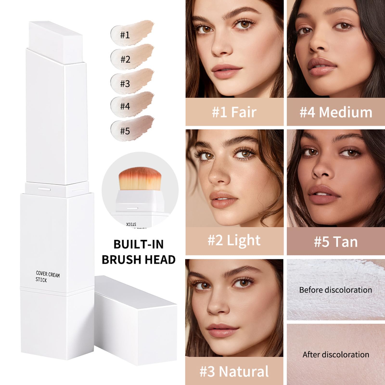 Easilydays Cover Cream Stick, Korean Portable Color-Changing Foundation Stick, Medium to Full Coverage, Brightening Makeup Base for a Smooth Hydrating Flawless Look, SoftBrush,#3 Natural