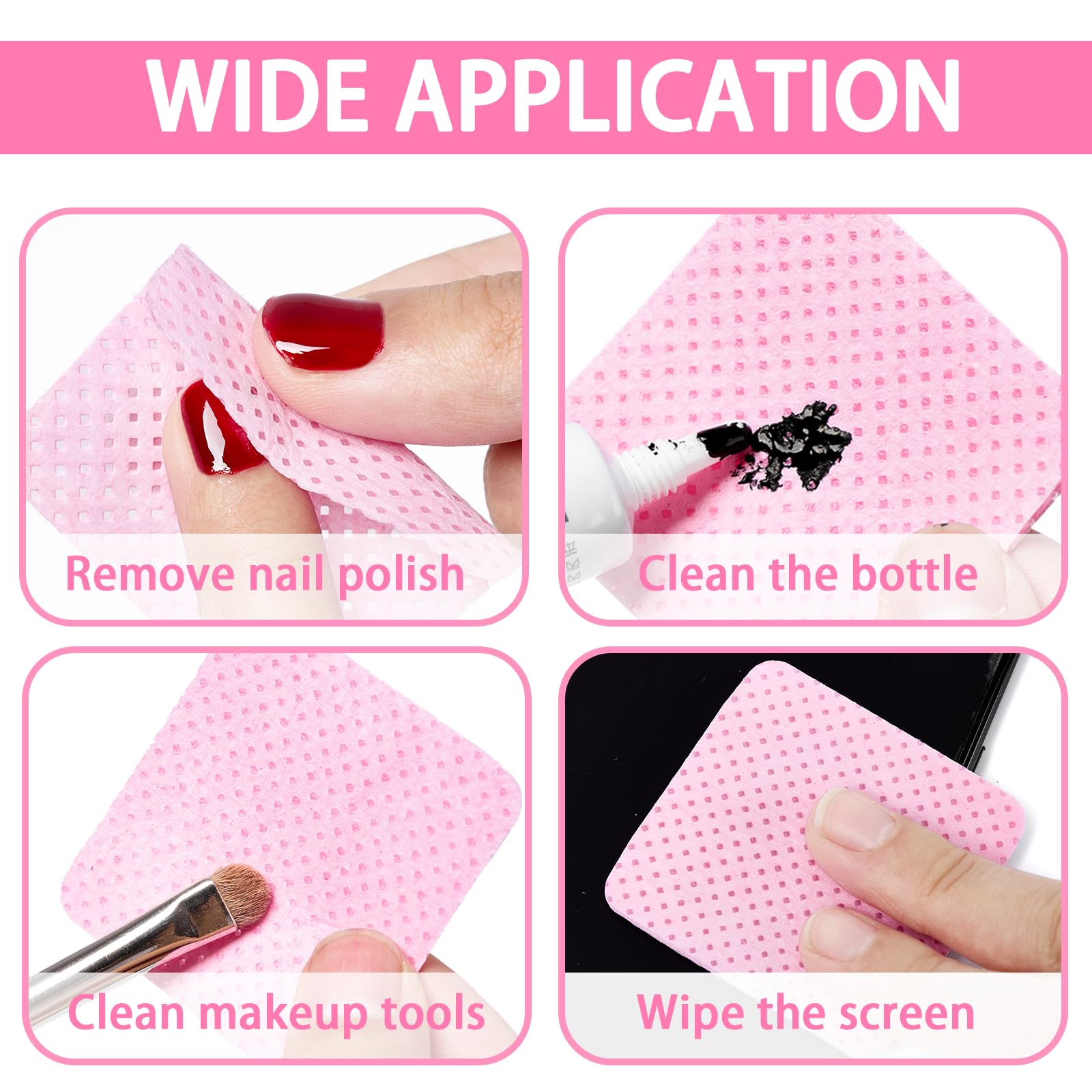 400pcs Lint Free Nail Wipes with Dispenser Pink Gel Nail Polish Remover Wipes with Nail Polish Remover Pump SHEERBLISS Lash Extensions Glue Cleaning Wipes with Lockable Acetone Pump Dispenser 220ml