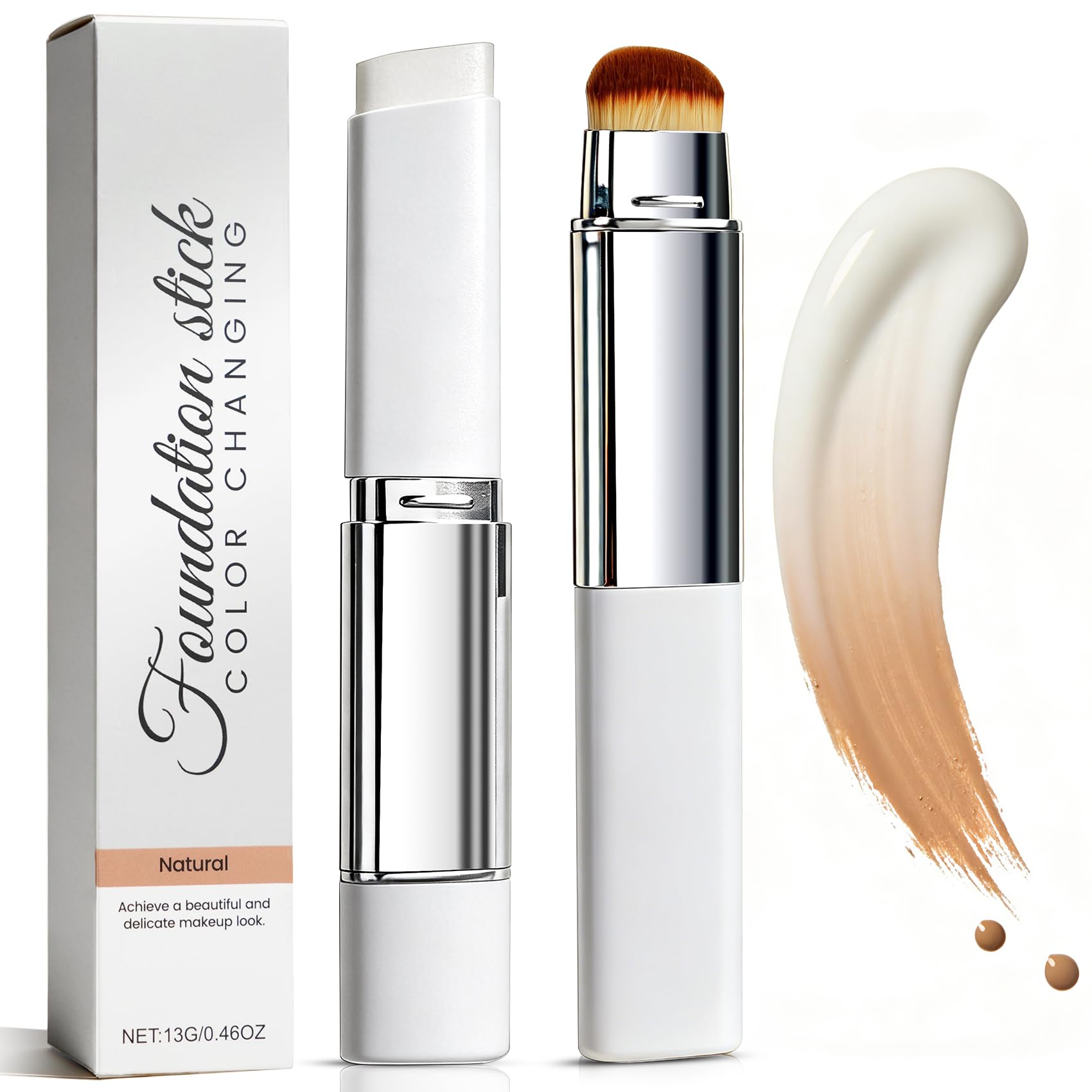 Upgrade 2 in 1 Blanc Cover Cream Stick V - Color Changing Foundation Stick with Volufiline - Hydrating Concealer Base Makeup, Dual-Ended with Built-in Brush, Portable for Daily Use