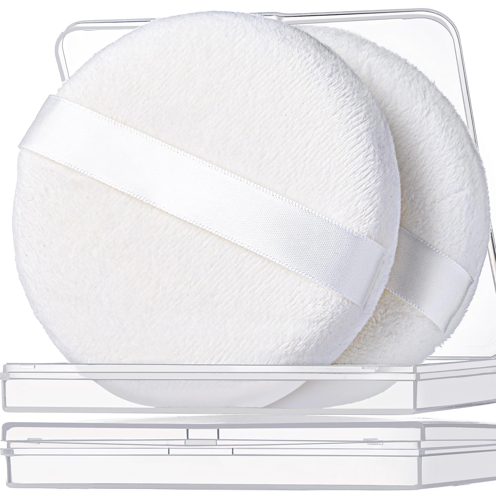 Teenitor 2pcs Powder Puff, 4.13 Inch Powder Puff for Body Powder, Body Powder Puff Large Powder Puff Loose Powder Puffs Soft Velour Body Powder Puff and Container White