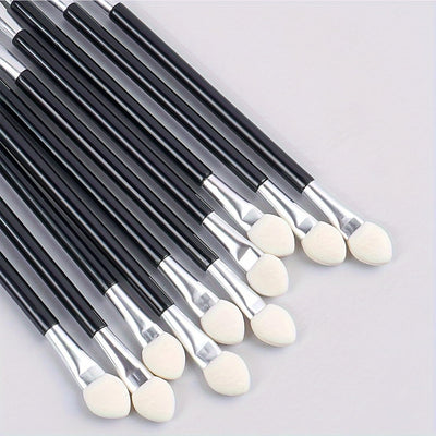 10PCS Double Sided Eyeshadow Applicators, Sponge Eye Shadow Brush Set, Reusable Makeup Applicator Sticks for Blending, Detailing and Mirror Powder Use, Black