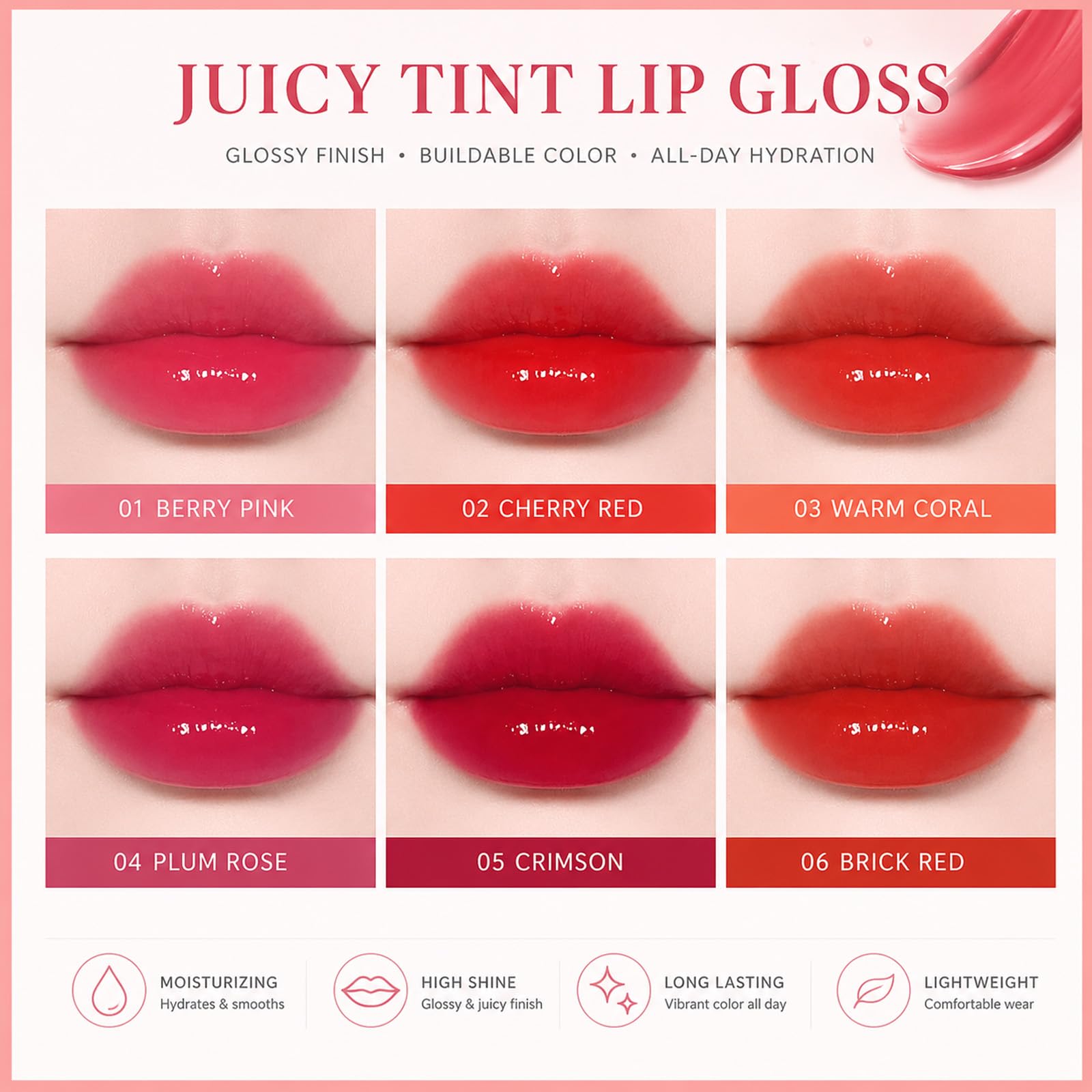 6 Colors Lip Tint Stain Set, Korean Makeup Lip Stain Moisturizing Mini Liquid Lipstick, Multi-use Lip and Cheek Tint, Long lasting Non-Stick Cup Waterproof, Cute Stuff, Lip Color Makeup