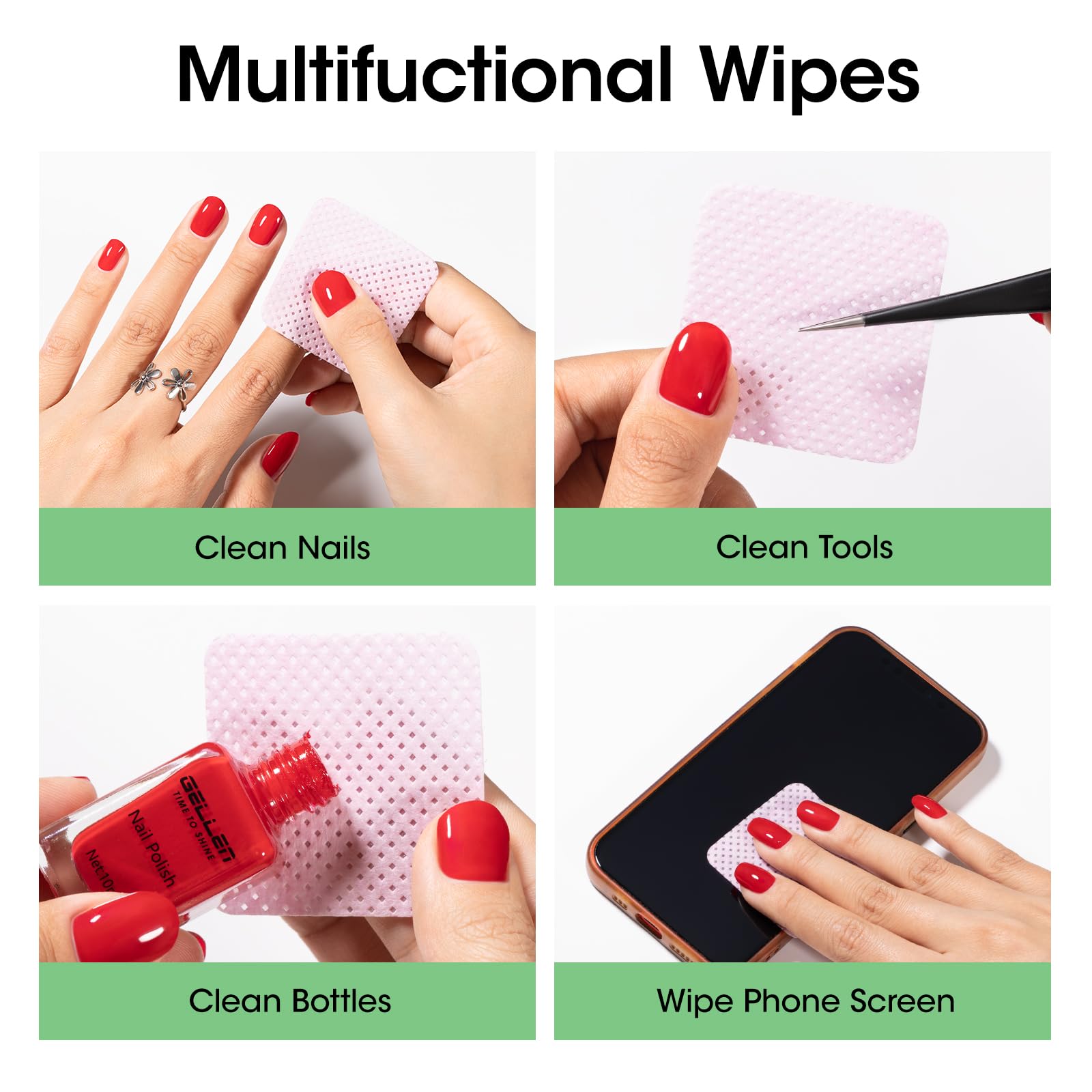 Gellen Nail Polish Remover with Lint Free Nail Wipes, 6.1 Fl.Oz Non Acetone Polish Remover Jasmine Scent, 200PCS Soft Non-Woven Nail Polish Remover Pads in One Kit for DIY at Home Salon Nail Supplies