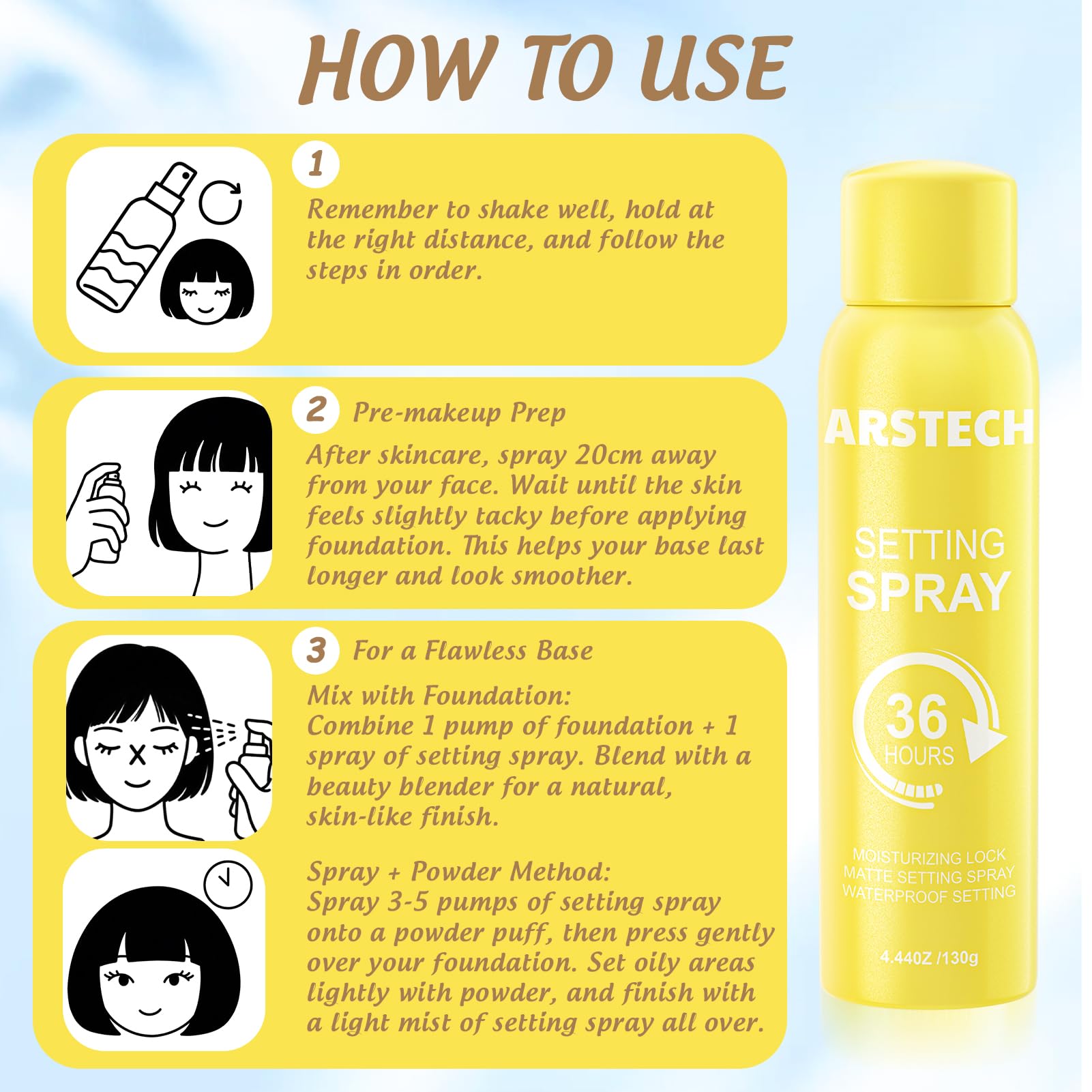 Setting Spray for Makeup Long Lasting for up to 36HR Wear Vitamin C Ultra-Fine Face Mist Dewy Hydrating & Soothing Finishing Fixing Spray for Make Up All-Day Fresh Look 4.44 oz