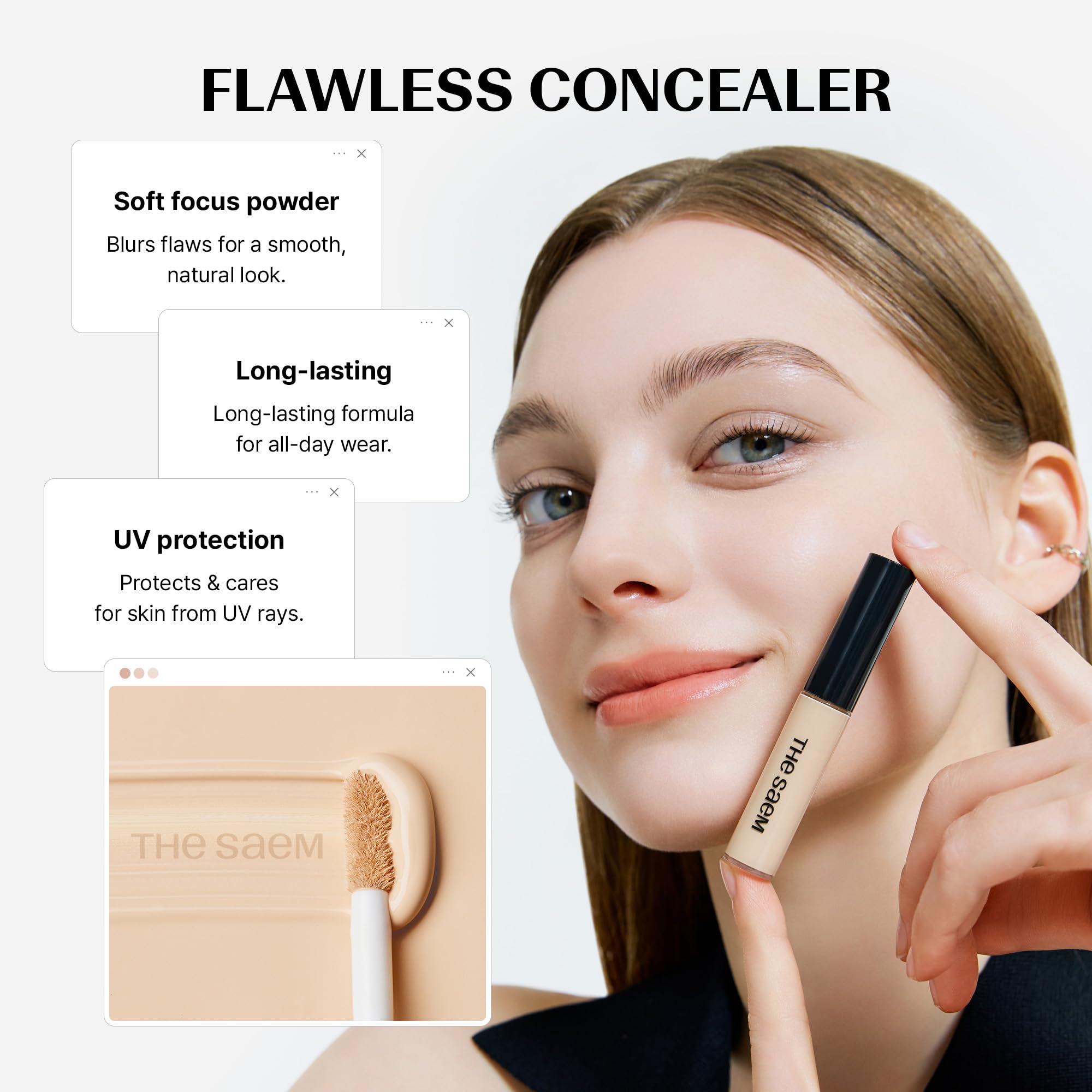 THESAEM Cover Perfection Tip Concealer 0.2 fl.oz. - Brightener Highlighting Concealer for Luminous Glow - High Coverage Long Lasting - Korean Makeup Highlighter for Defined Radiant Look