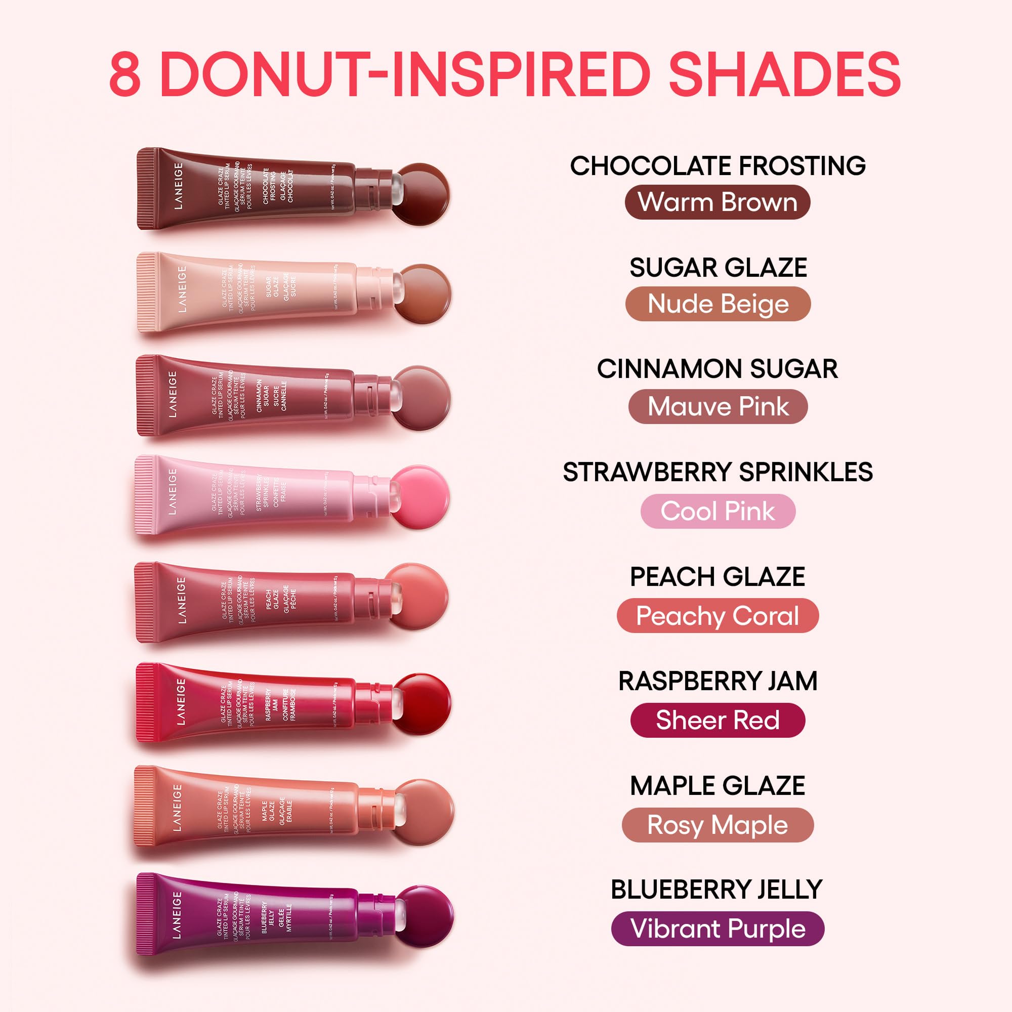 LANEIGE Glaze Craze Tinted Lip Serum, Strawberry Sprinkles: Hydrating Serum for Glossy,Nourished Lips with Plumping Polypeptides,0.42 oz