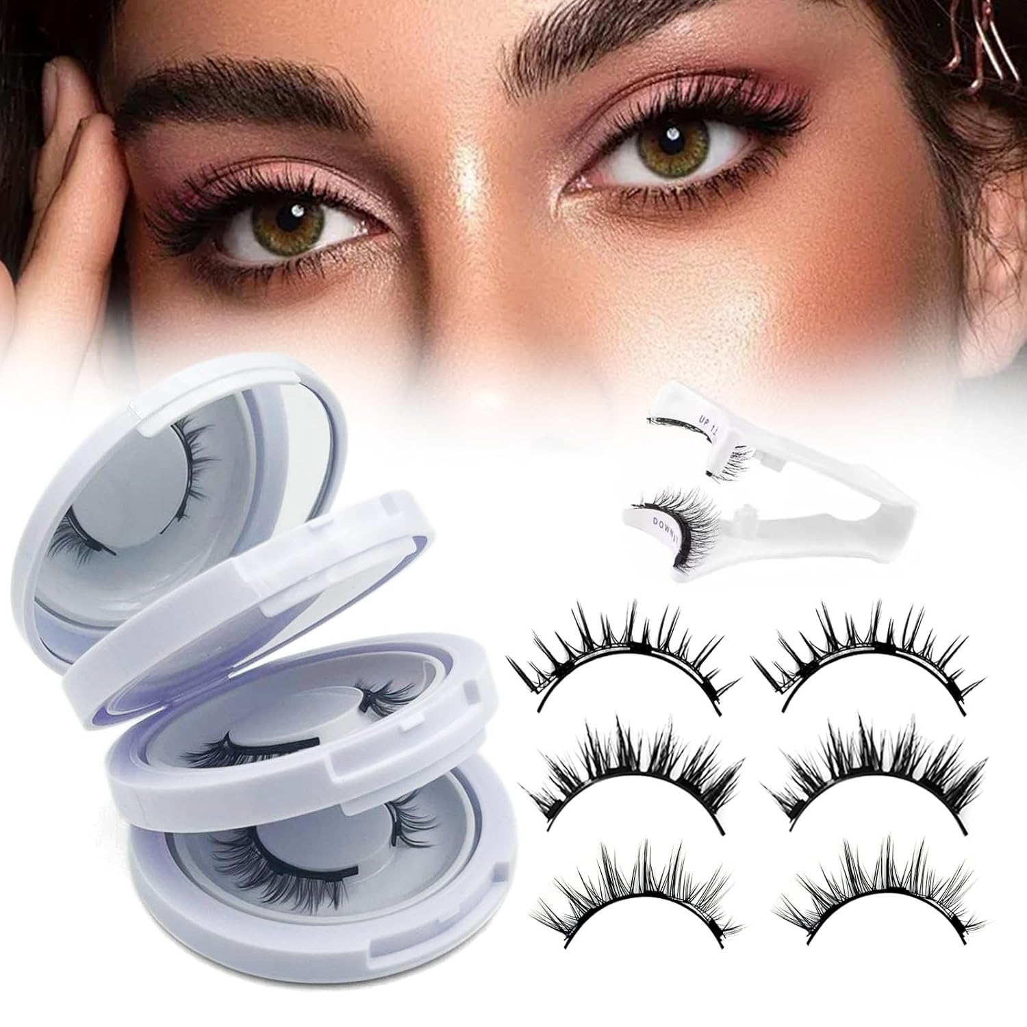 Hunnyfit Magnetic Lashes,2025 New Magnet Eyelashes with Applicator Natural Look,No Glue Needed Reusable Eyelashes Kit for Women(02+04)