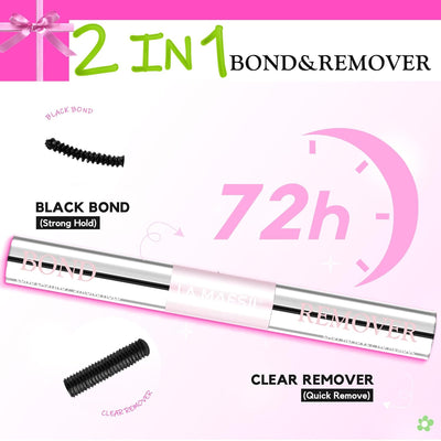 Lash Bond and Remover, 2 in 1 Lash Cluster Glue and Lash Remover for Eyelash Clusters Waterproof Lash Glue with Strong 72H Hold, Quick Removal Without Residue