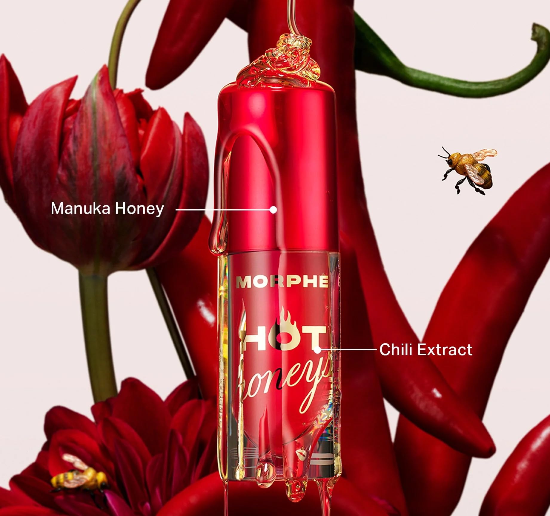 Morphe Hot Honeys Volumizing Lip Oil Plumper - Hydrating Lip Gloss for Women with Manuka Honey + Chili Extract - Makeup for Tingling Volume & Glossy Sheer Tint - Queen Bee (0.15 fl oz)