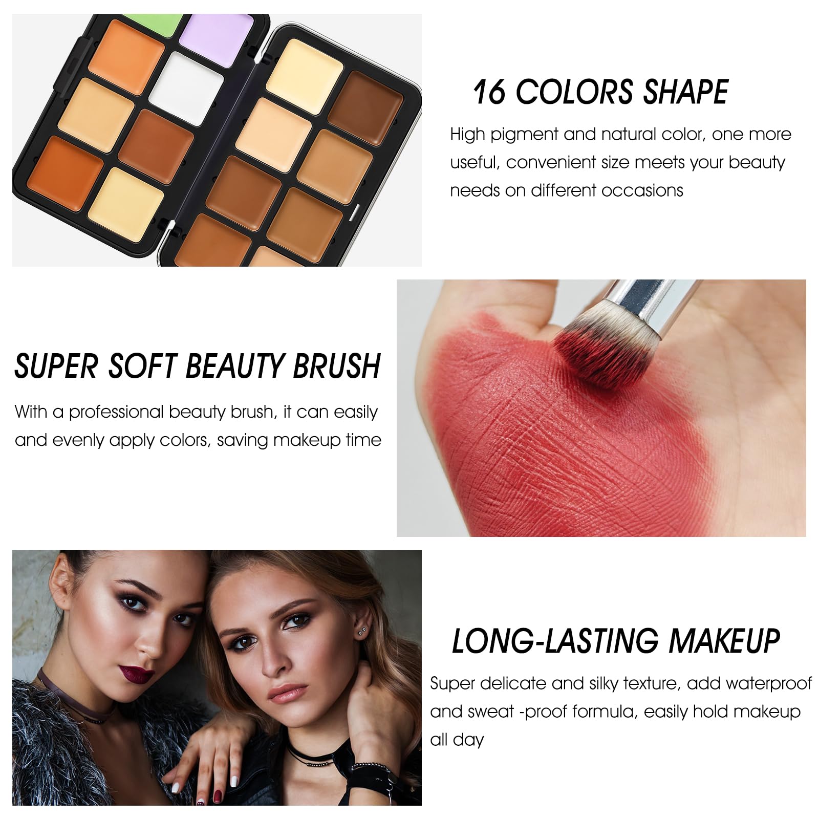 LSxia 16 Colors Cream [Contour Concealer Foundation] Makeup Palette for Cheeks - All in One Makeup Palette Kit with Brush, Natural Matte Long Wearing, Waterproof Blendable Face Make Up Pallete (#06)