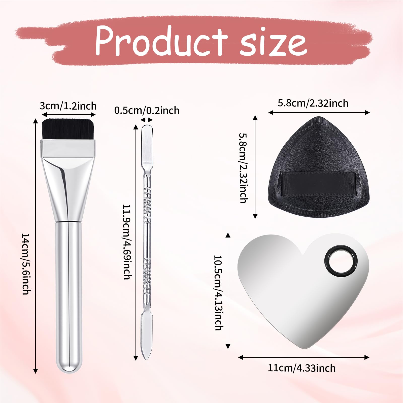 Makeup Mixing Palette Korean Set with Foundation Brush and Spatula, Professional Stainless Steel Heart Makeup Palette Reusable Beauty Tools for Facial Cosmetic,Nail Art,Pigment Blending