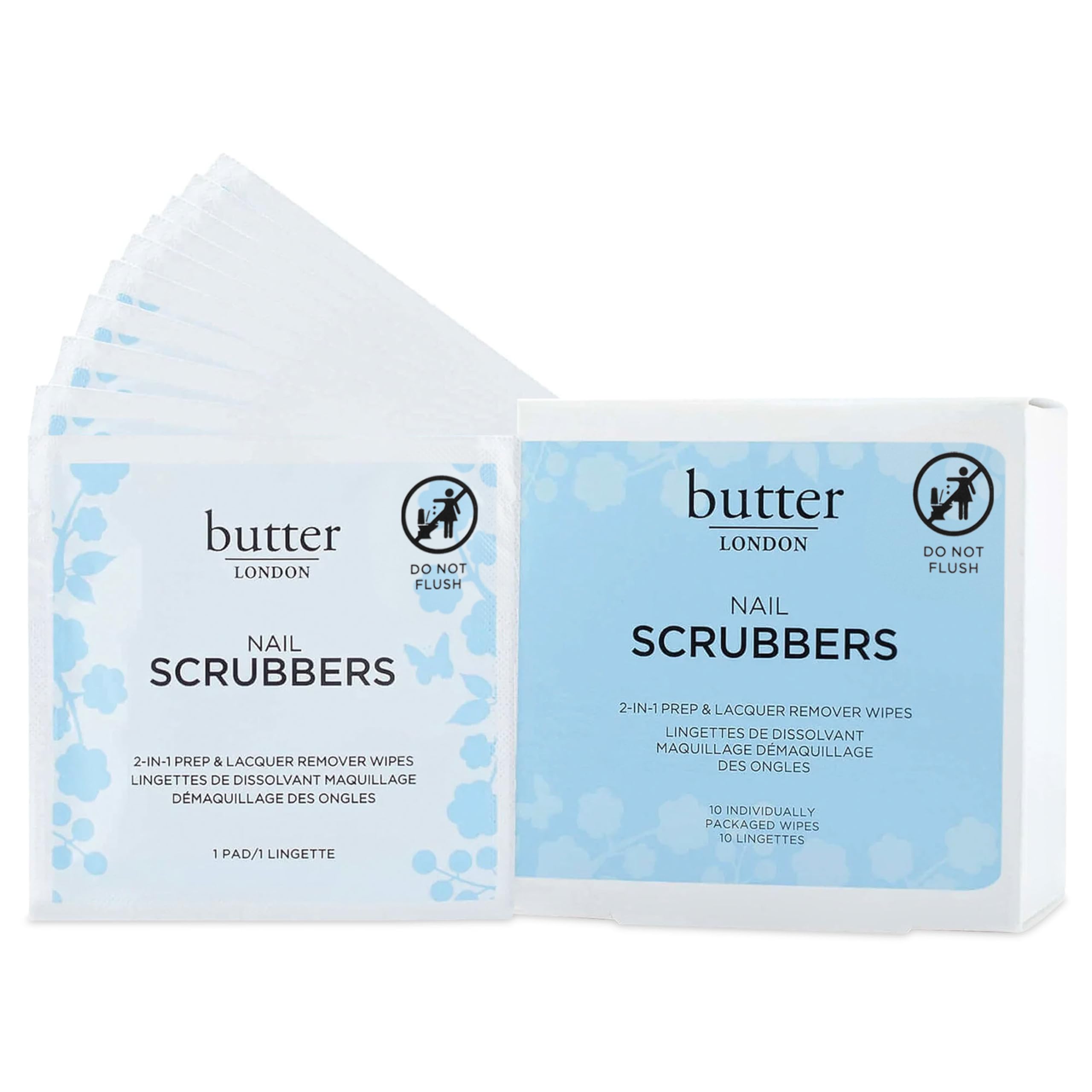 butter LONDON Pre-Soaked Nail Polish Remover Pads, Nail Scrubbers (10 Count) - 2-in-1 Prep & Lacquer Remover Nail Wipes - Gel Fingernail Polish Remover - Cruelty-Free, Paraben-Free, & Gluten-Free
