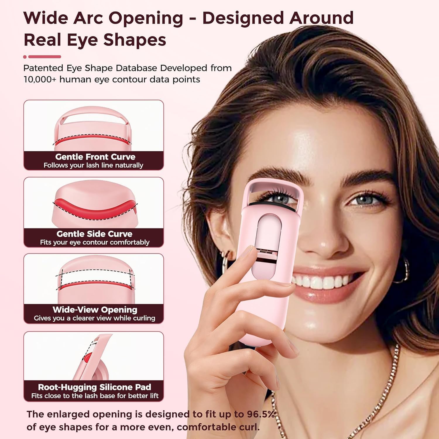 Heated Eyelash Curler, Anti-Burn Safe Heat with Upgraded Liquid Silicone Pad, 24H Natural C-Curl, 2 Heat Levels, 8s Fast Heat-Up, USB-C Rechargeable, Wide-Arch for Fine, Thick & Hard-to-Curl Lashes
