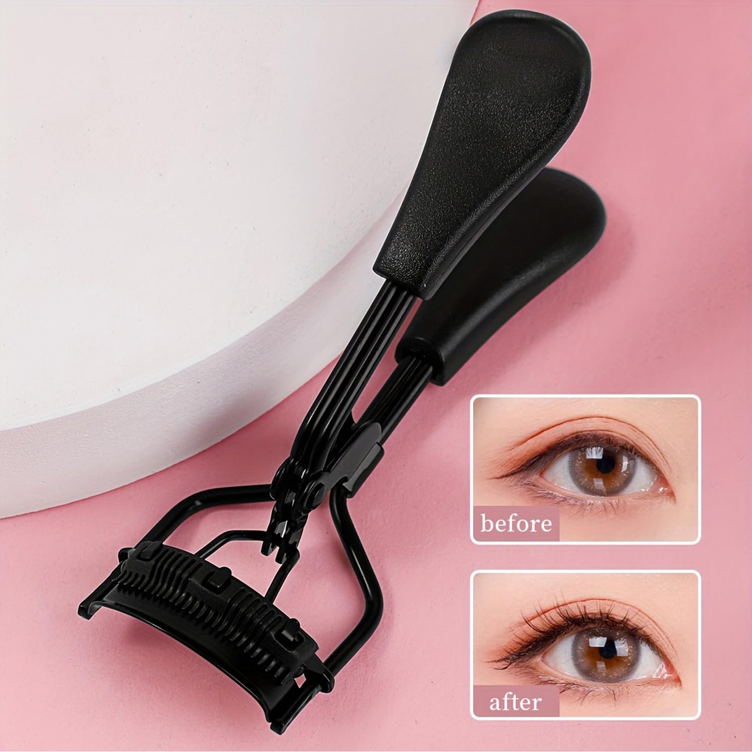 Portable Eyelash Curler with Comb, Lash Separator Curler Tool, Stainless Steel Eyelash Curler for Curling and Shaping Lashes, Easy to Use Eye Makeup Tool, Black