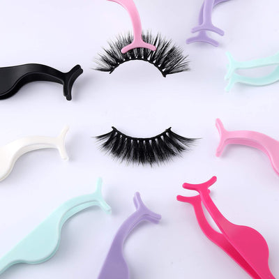 Honoson 42 Pieces False Eyelashes Applicator Tool Plastic Eyelash Extension Tweezers Fish Tail Clip Eyelash Auxiliary Remover Clip for Women Girls Lash Application and Removal Makeup Tools, 6 Colors