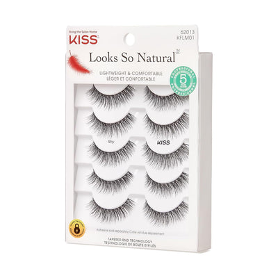 KISS Looks So Natural, False Eyelashes, 'Shy', 12 mm, Includes 5 Pairs Of Lashes, Contact Lens Friendly, Easy to Apply, Reusable Strip Lashes, Glue On