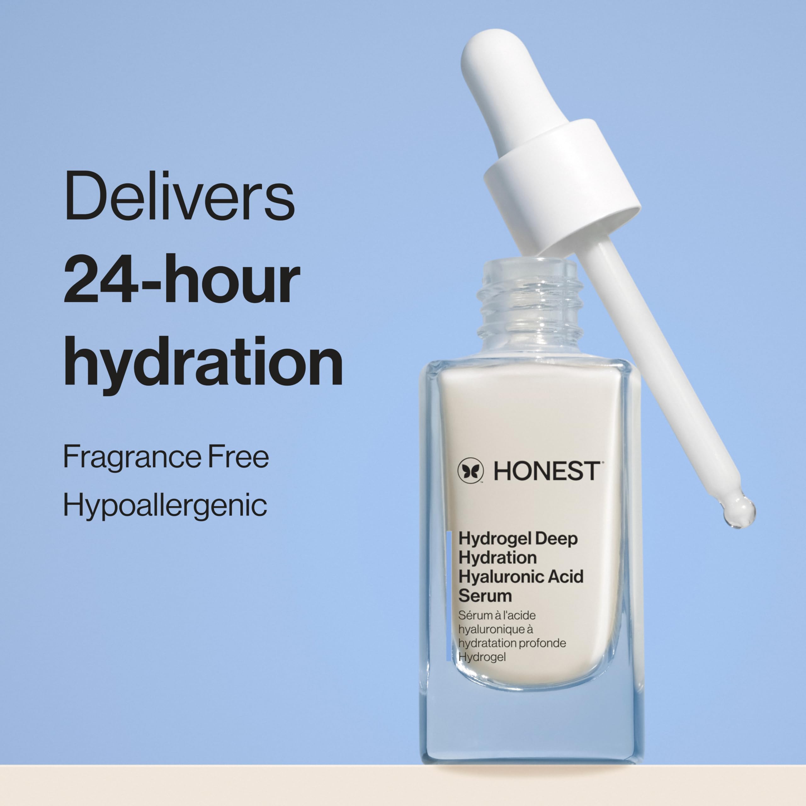 Honest Beauty Hydrogel Deep Hydration Hyaluronic Acid Serum, Moisturizes Plumps, Hypoallergenic, Fragrance-Free, Vegan, Gentle for Sensitive Skin, 1 fl oz