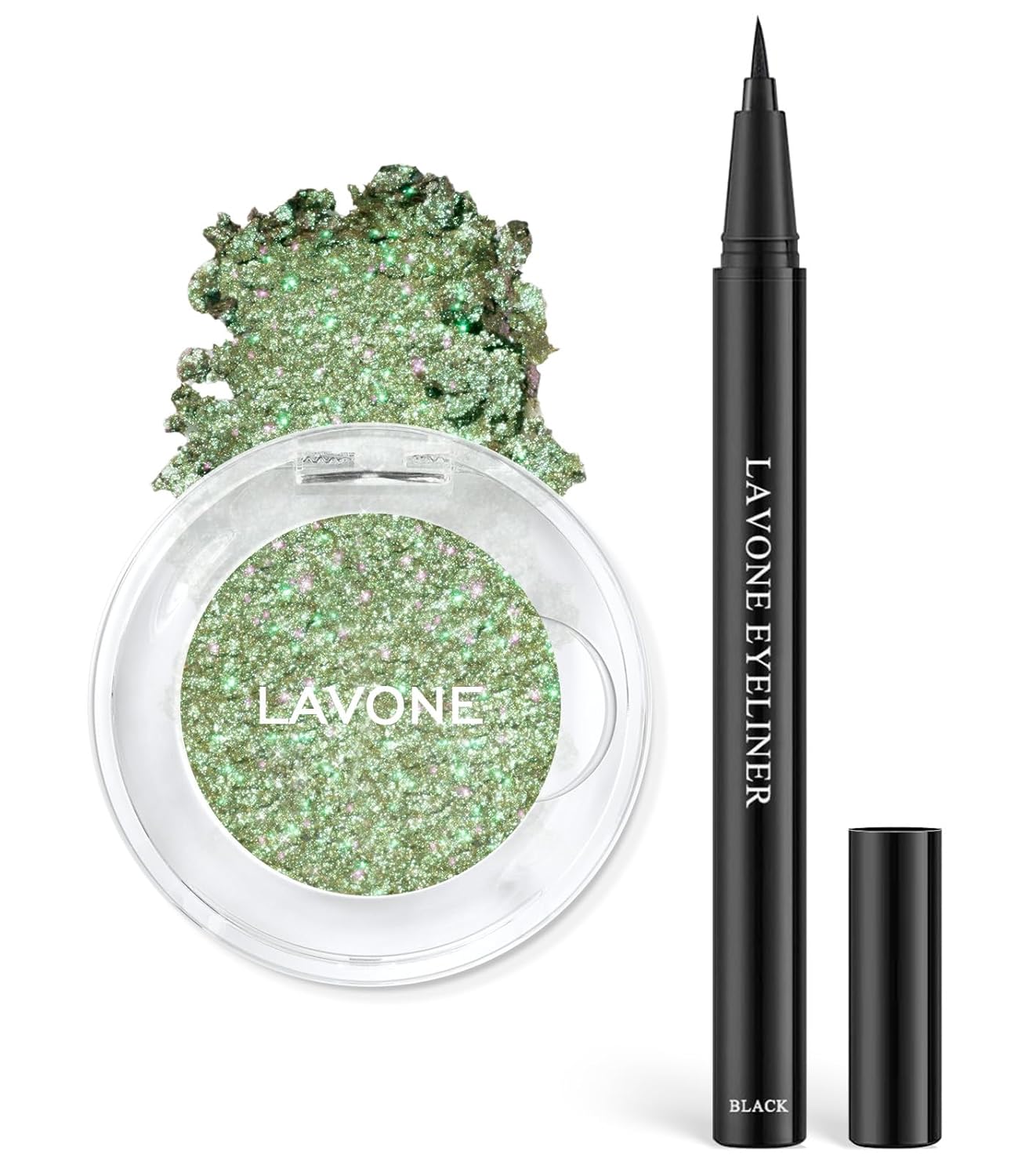 LAVONE Chameleon Eyeshadow & Eyeliner Set, Iridescent Purple-Pink-Gold Eyeshadow Powder, Multidimensional Sparkle with One-Swipe Color, Highly Pigmented, Smooth Non-Falling