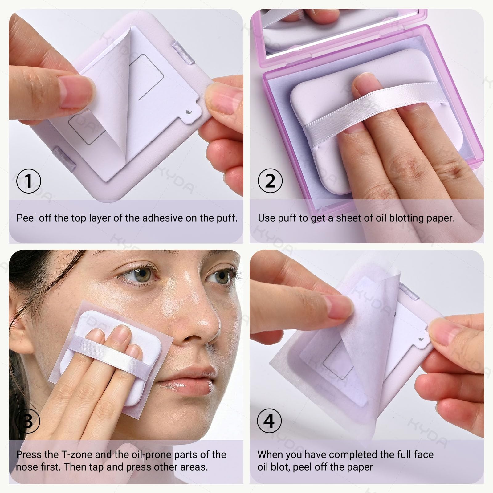 KYDA 200 Sheets Face Oil Blotting Paper, Included Refills, Mirror and Puff, Oil Absorbing Sheets for Matte Makeup, Controls Shine, Absorb Excess Oil, Travel Size Gentle Face Makeup