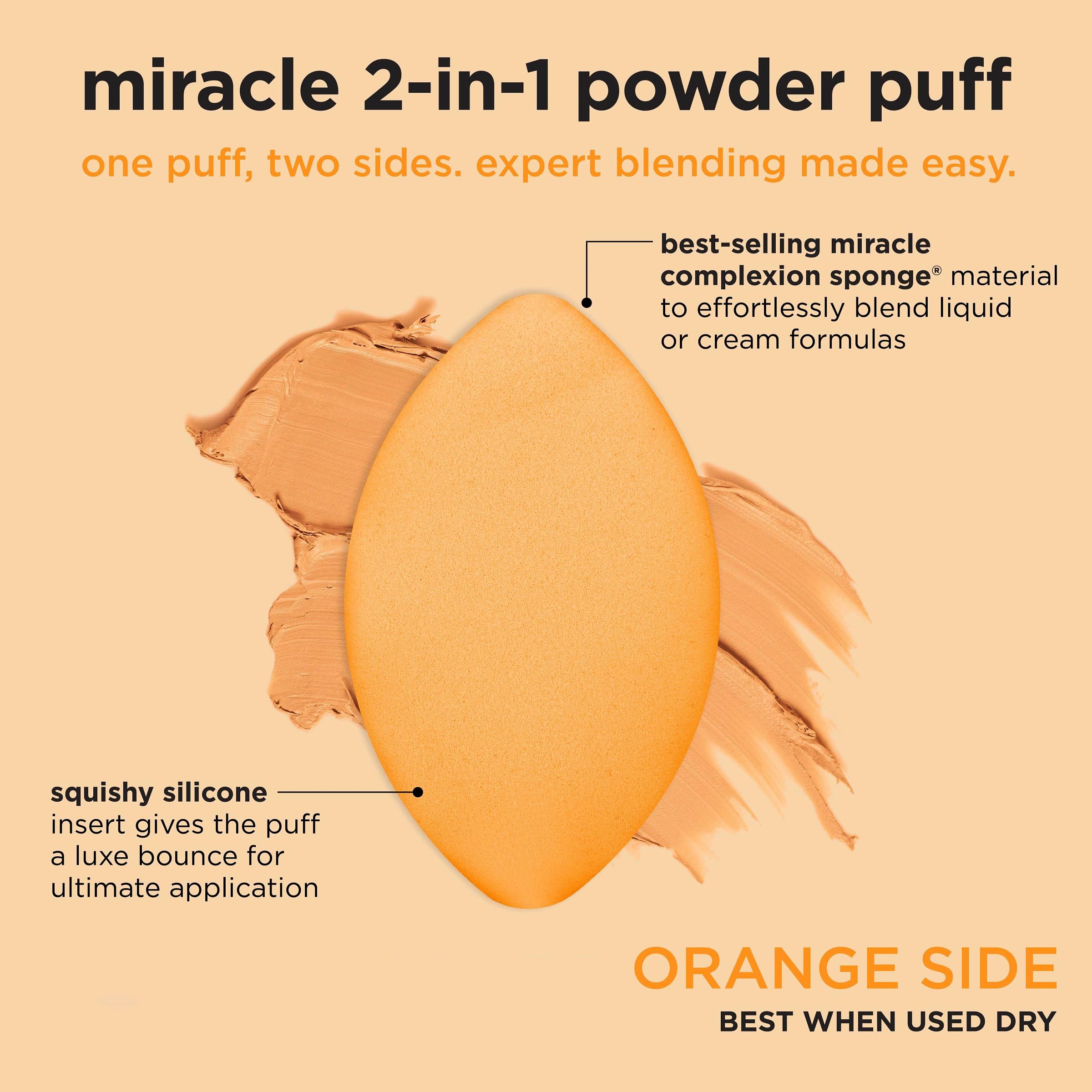 Real Techniques Miracle 2-In-1 Powder Puff 4 Pack, Dual-Sided, Full Size Makeup Blending Puff, Reversible Elastic Band, Makeup Sponge & Powder Puff, For Liquid, Cream & Powder Products, Cruelty-Free