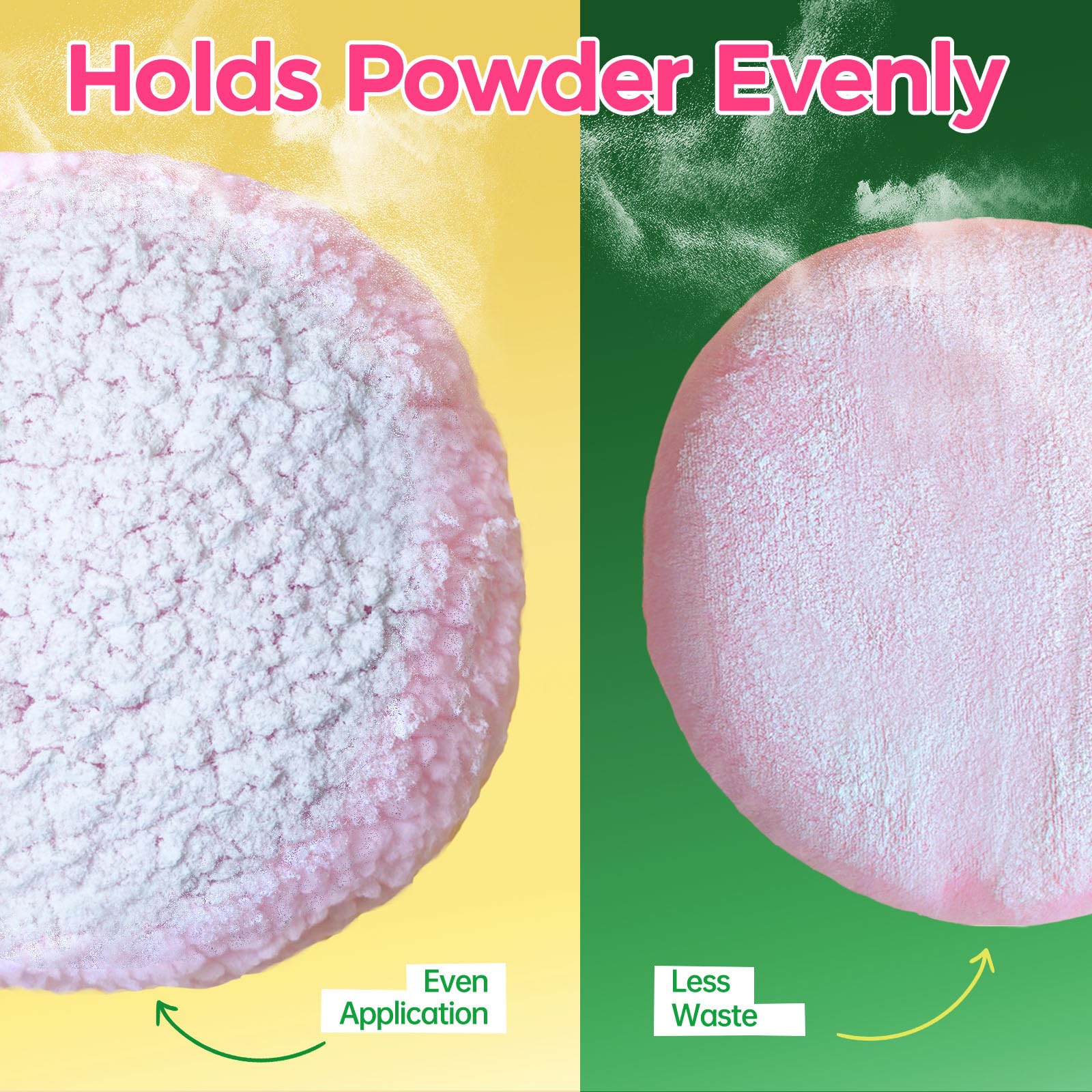 2pcs Powder Puffs, 6'' Body Powder Puff and 5'' Dusting Powder Puff and Container, Extra Large, Fluffy Soft, Washable, Reusable