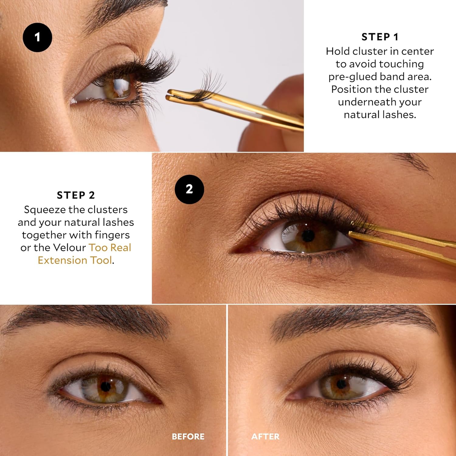 Velour-Xtensions™ Self-Stick Lash Clusters Kit, Self Adhesive Eyelashes with 12 Lash Cluster and Lash Applicator, New No Glue Technology for Lightweight Natural Look at Home