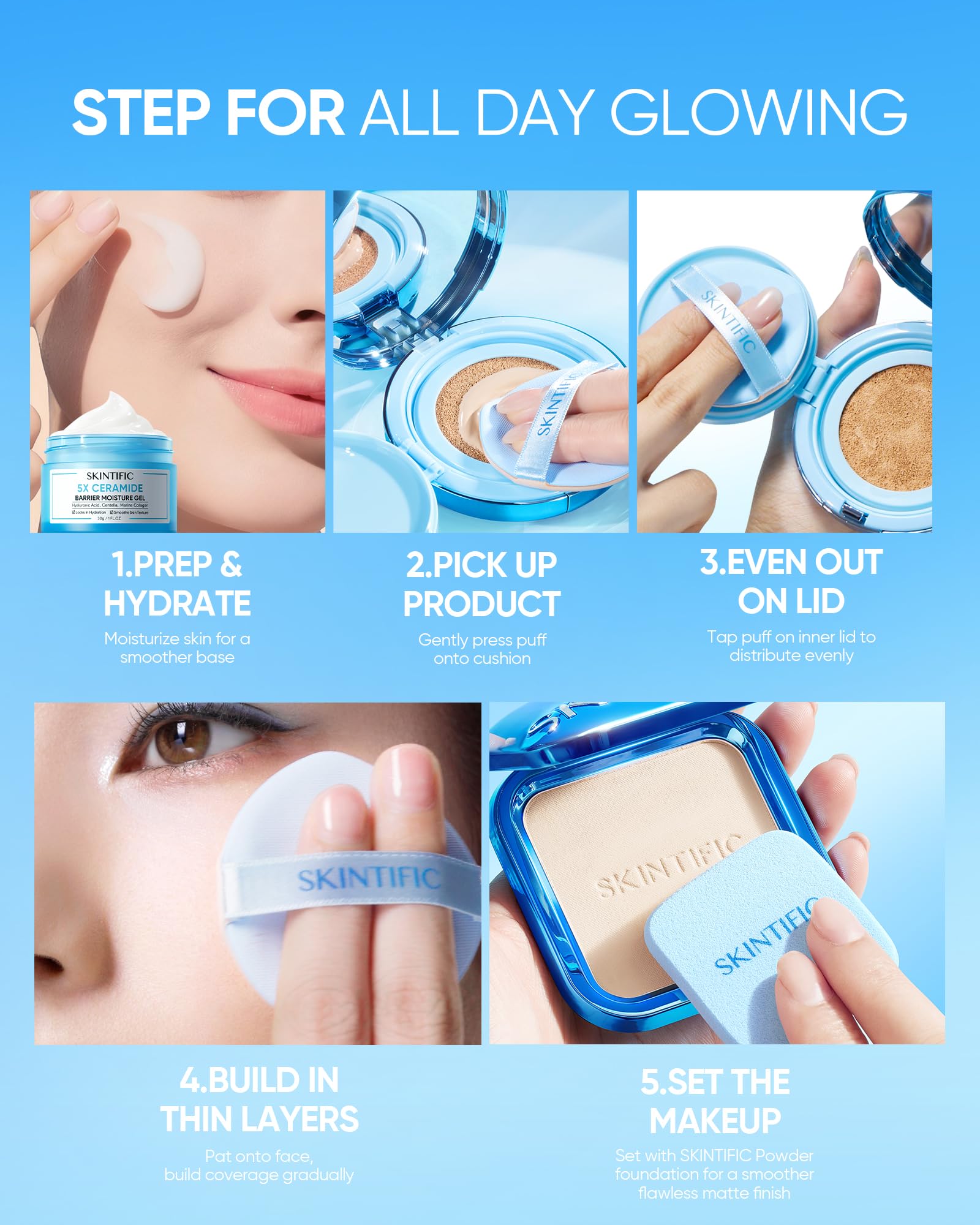 SKINTIFIC Velvet Matte Cushion Foundation Blue #03 Petal| Full Coverage,12H Oil Control,Ideal for Oily & Combination Skin,Waterproof,Long-Lasting, Lightweight, Hydrating,Transfer-Proof