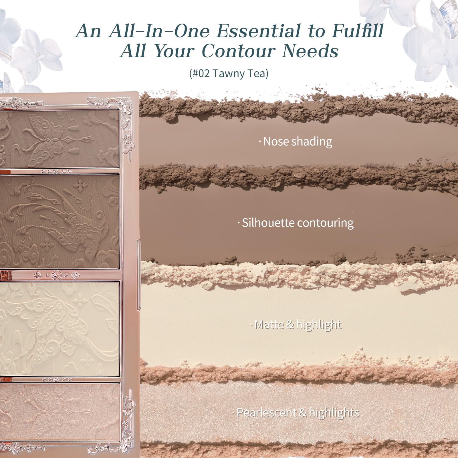 Flower Knows Butterfly Cloud Collar Embossed Highlight & Contour Palette,Sculpting Highlighter Contouring Palette,Buildable Powder for Defining,Soft Blendable Formula,0.56 Oz(02 Tawny Tea)