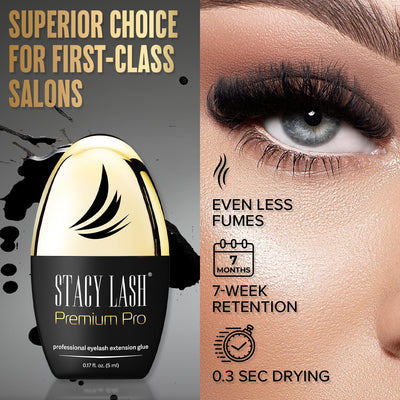 Premium Pro Eyelash Extension Glue Stacy Lash 0.17fl.oz/5ml / 0.3 Sec Drying time/Retention – 7 Weeks/Professional Black Lash Adhesive/Lash Tech Supplies