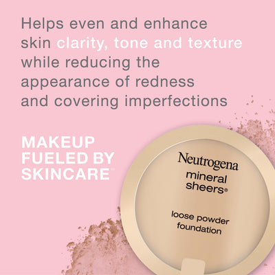 Neutrogena Mineral Sheers Loose Powder Makeup Foundation, Lightweight Face Makeup, Sheer to Medium Buildable Coverage, Sensitive Skin Foundation with Vitamins A, C, & E, Classical Ivory 10, .19 oz