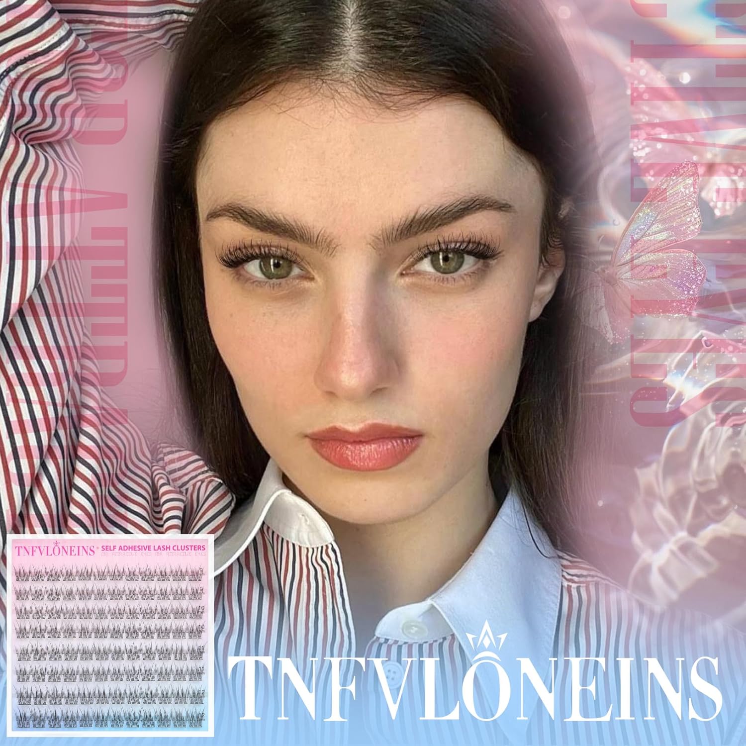 Self Adhesive Eyelashes Natural Self Adhesive Lash Clusters 9-12MM Wispy Eyelash Clusters No Glue Needed Cluster Eyelash Extensions Waterproof Pre glued Individual Lashes Extension by TNFVLONEINS