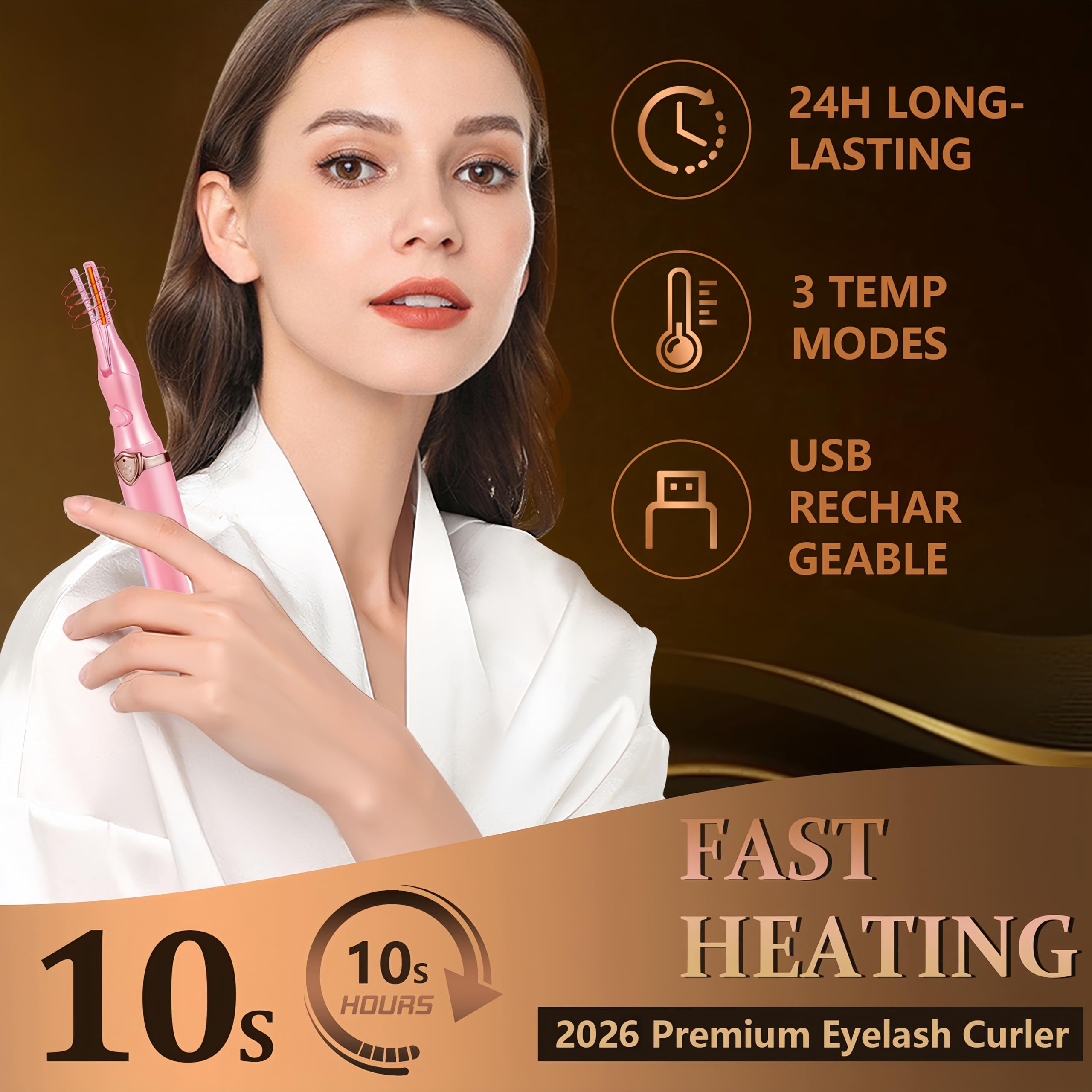 Heated Eyelash Curler - 2-in-1 Clip-Type Design, 3 Temperature Modes, Natural Curling 24H Long-Lasting Curl, Gift for Women & Girls, Light Pink DA