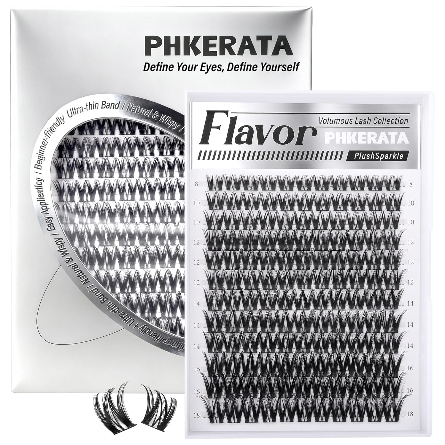 Velure Eyelash Clusters Natural Lash Clusters Eyelash Extensions 8-16mm Wispy Individual Lashes Clusters DIY Ultra-Light Lash Extensions Soft C Curly Eye Lashes with Invisible Thin Band