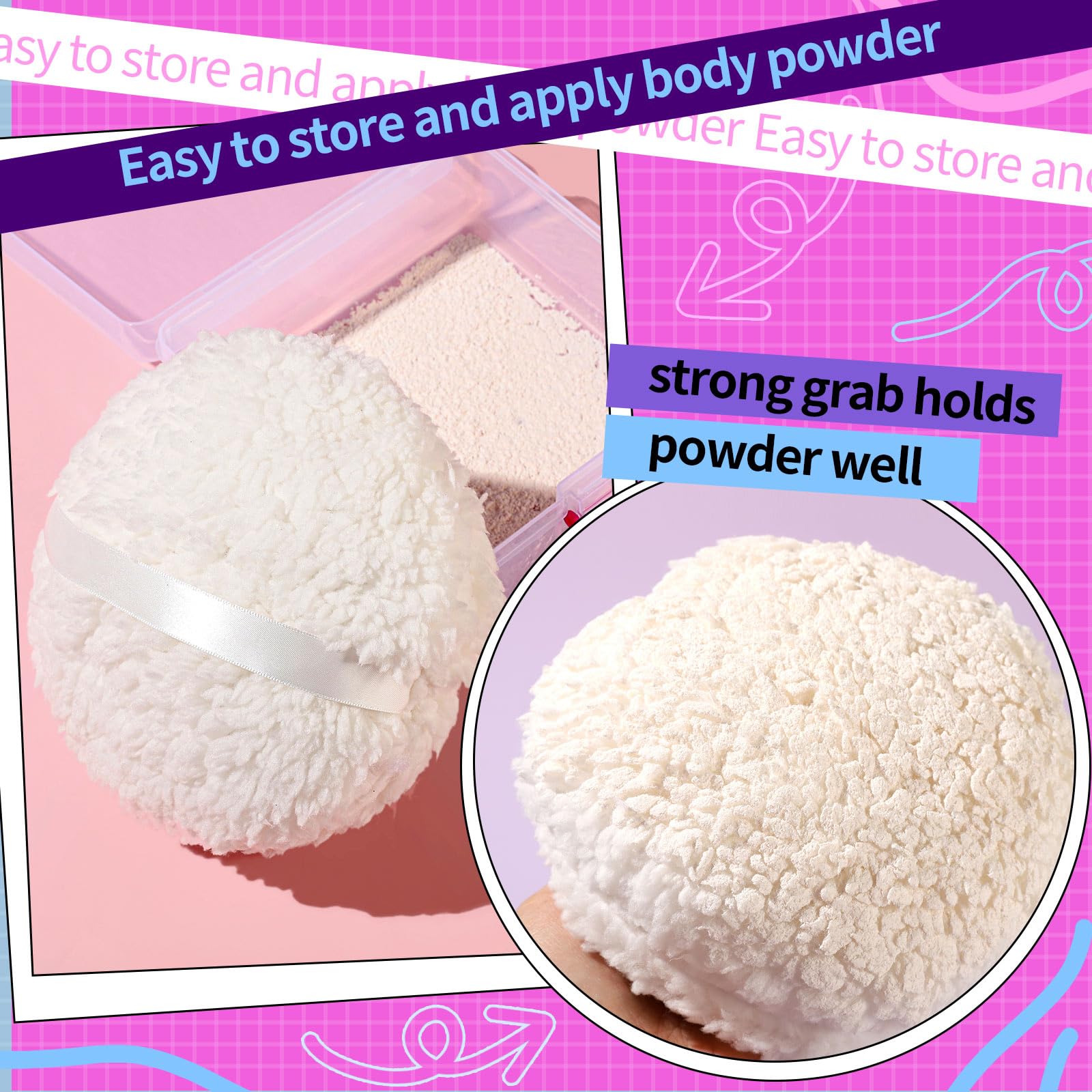 Gootaimi 6" Body Powder Puff, Powder Puff for Body Powder and Container, Fluffy Soft Large Powder Puff for Dusting White