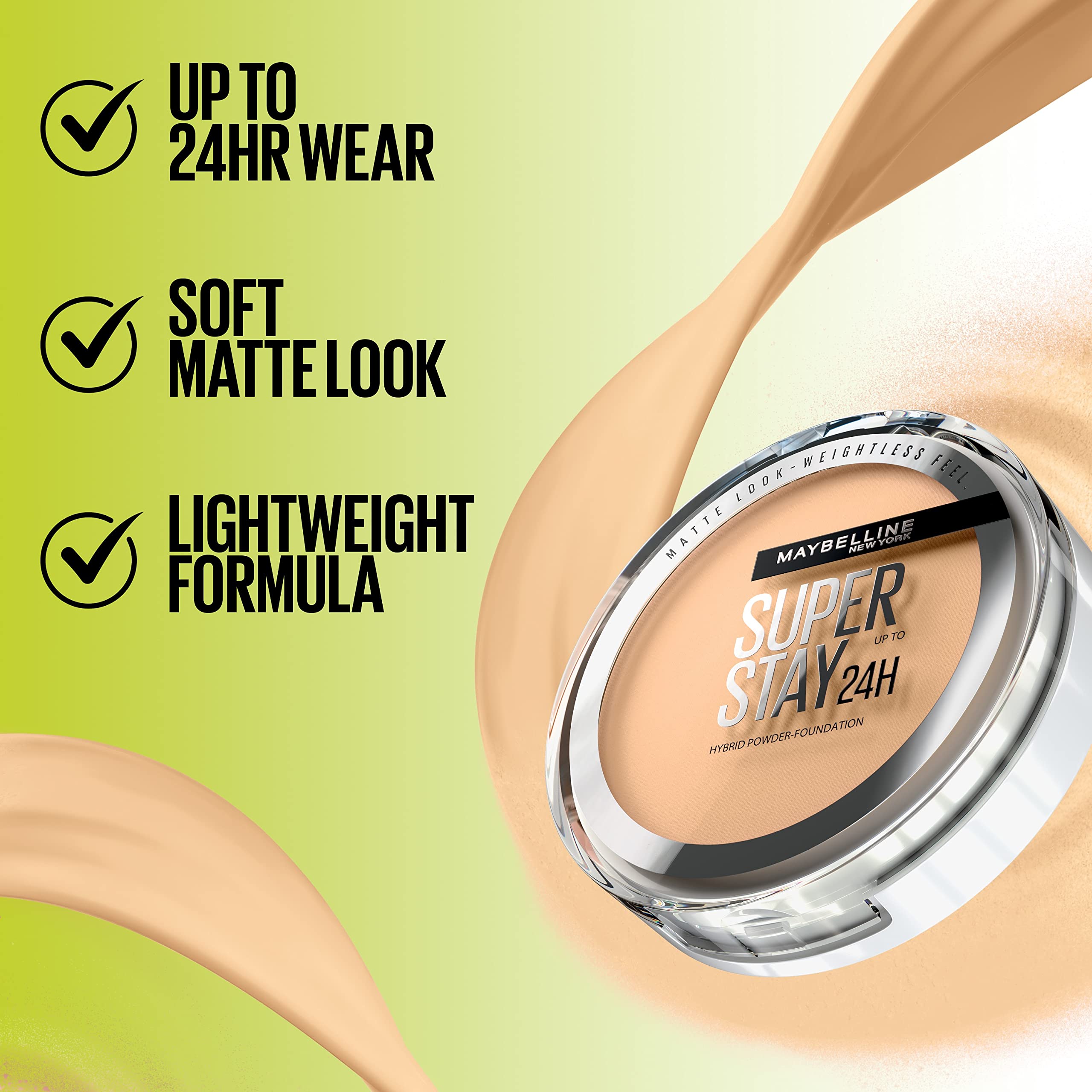 Maybelline Super Stay Up to 24HR Hybrid Powder-Foundation, Medium-to-Full Coverage Makeup, Matte Finish, 128, 1 Count