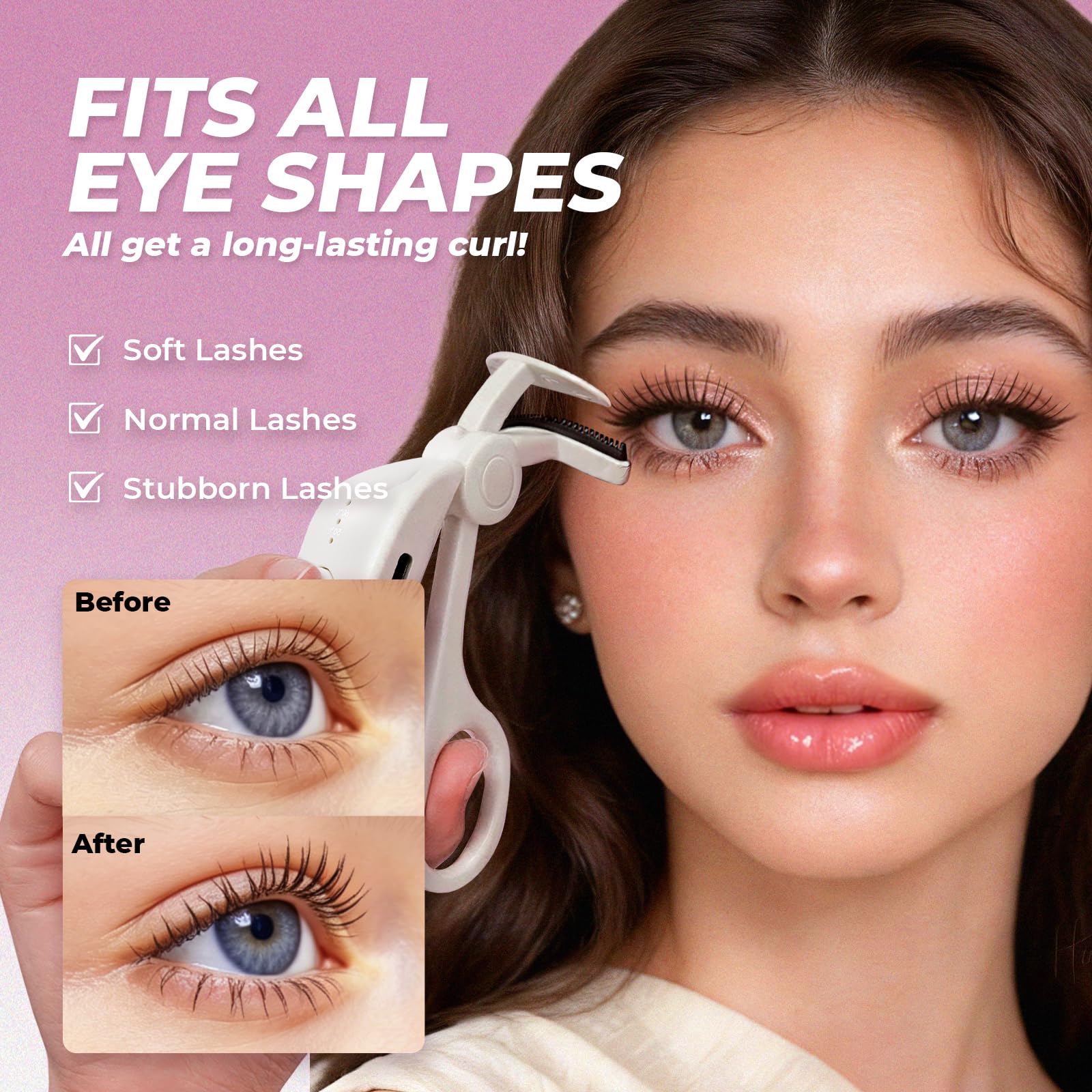 Heated Eyelash Curler, 5s Fast Heat Up & 24H Long-Lasting Curls, Electric Lash Curler with Intelligent Temp Control & Anti-Burn Silicone Pad, Type-C Rechargeable, Quick Natural Curling for All Lashes